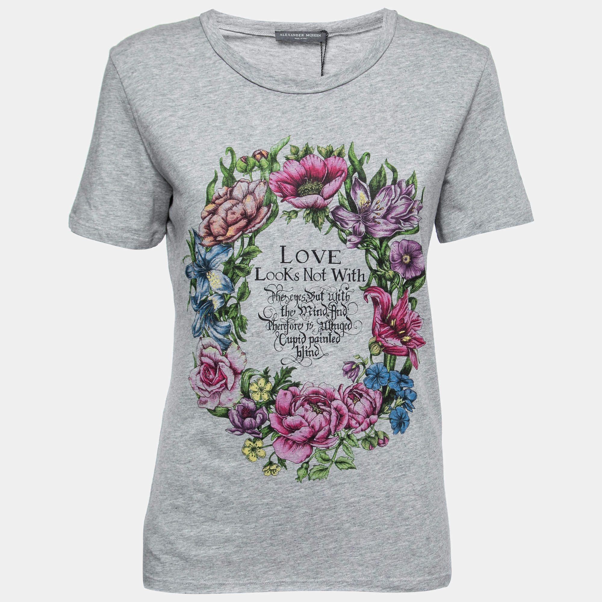 Pre Owned Alexander McQueen Grey Cotton Printed Short Sleeve T-Shirt M