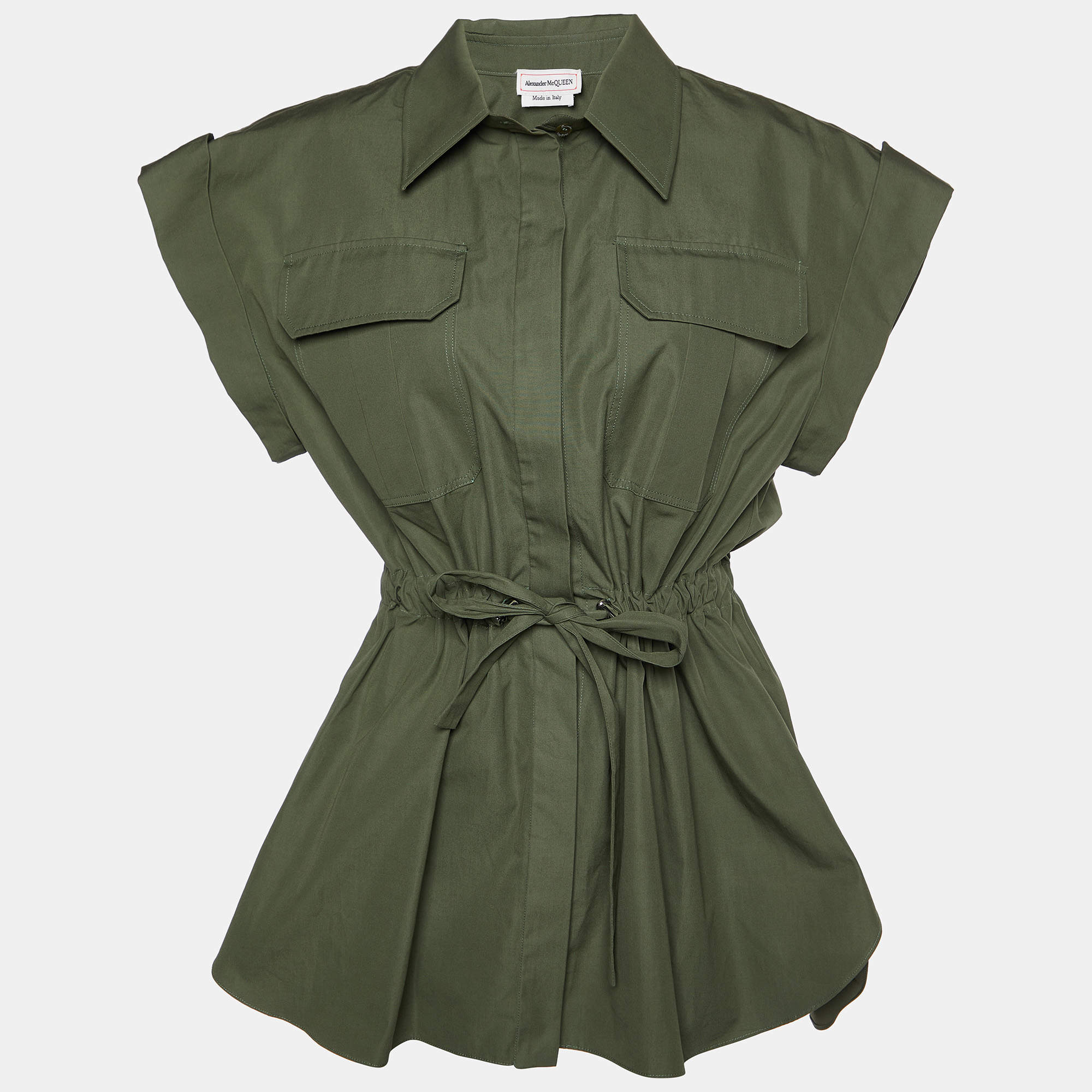 Pre Owned Alexander McQueen Military Green Cotton Belted Shirt M