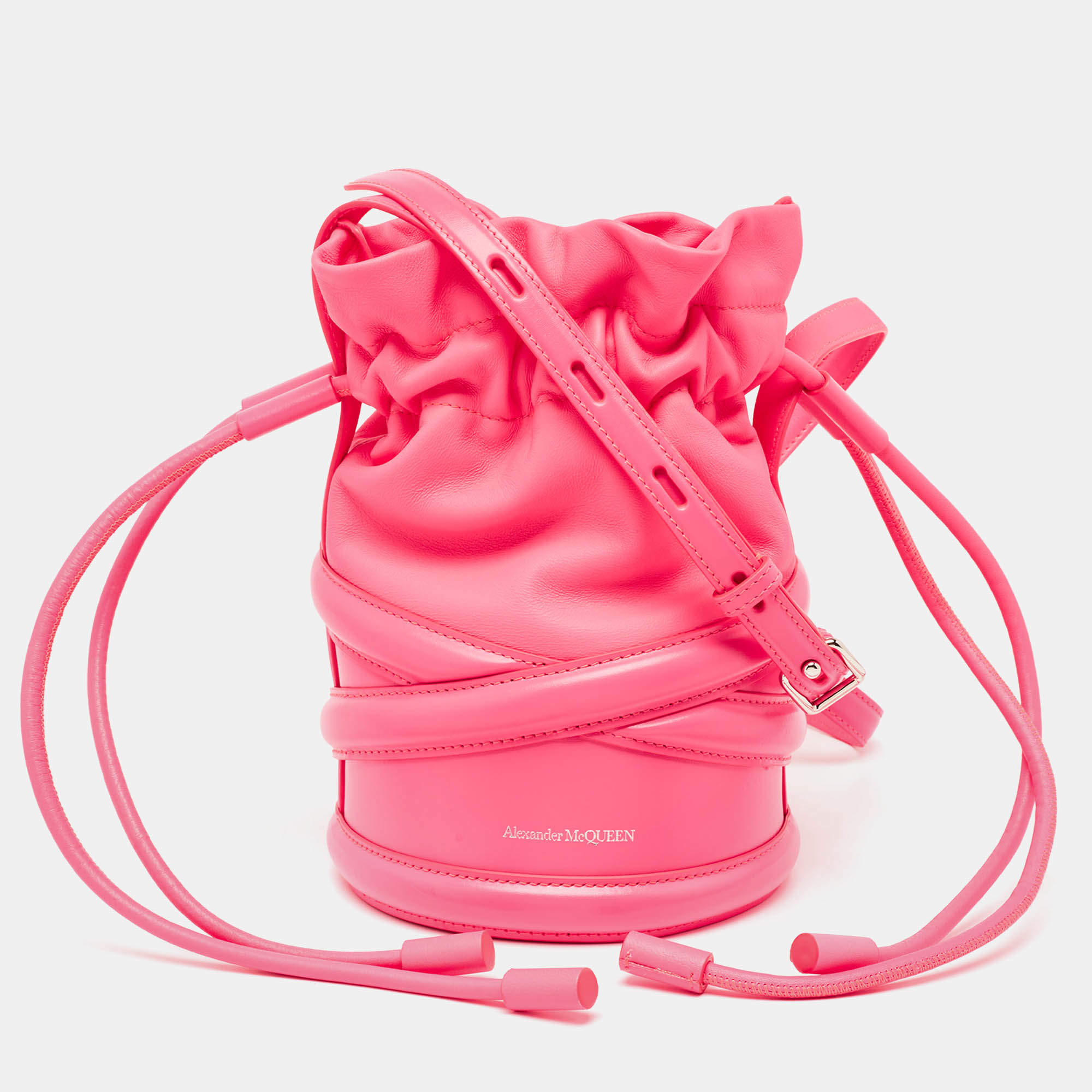 Alexander McQueen Neon Pink Leather The Soft Curve Bucket Bag