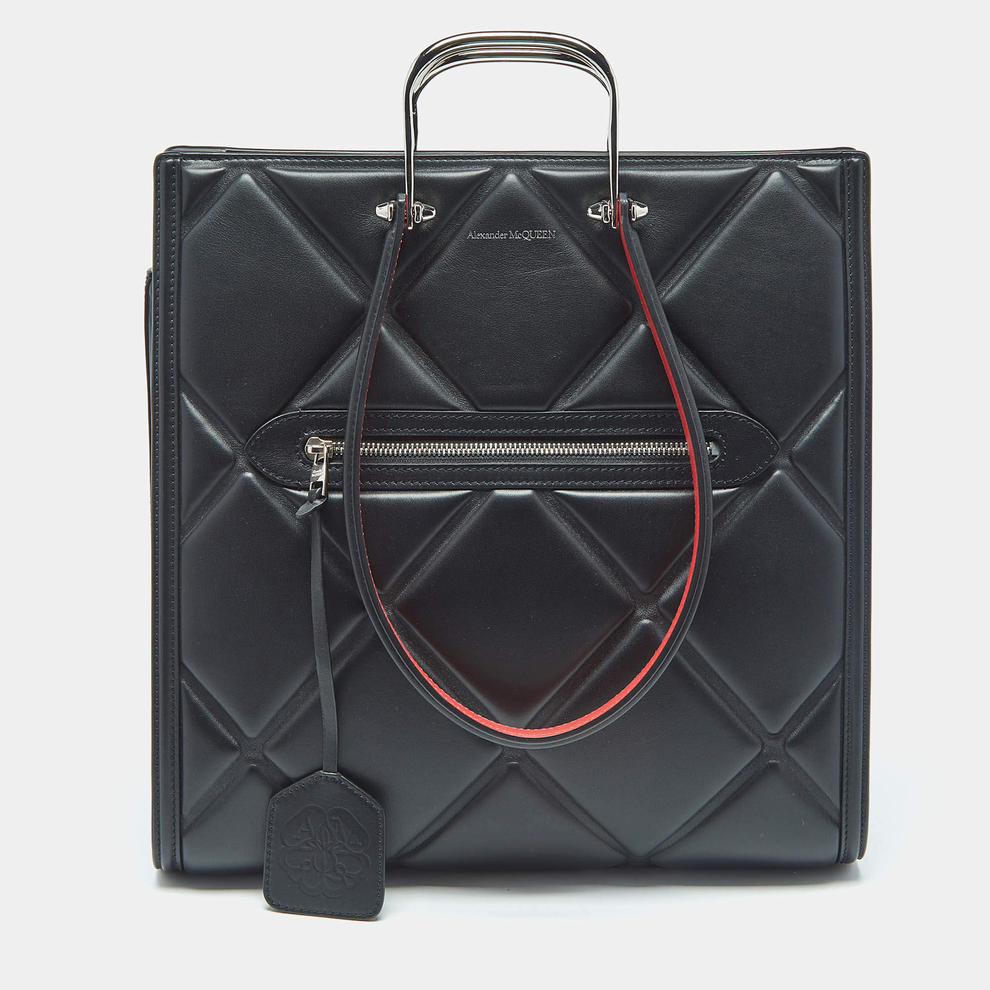 Pre Owned Alexander McQueen Black Quilted Leather The Tall Story Tote