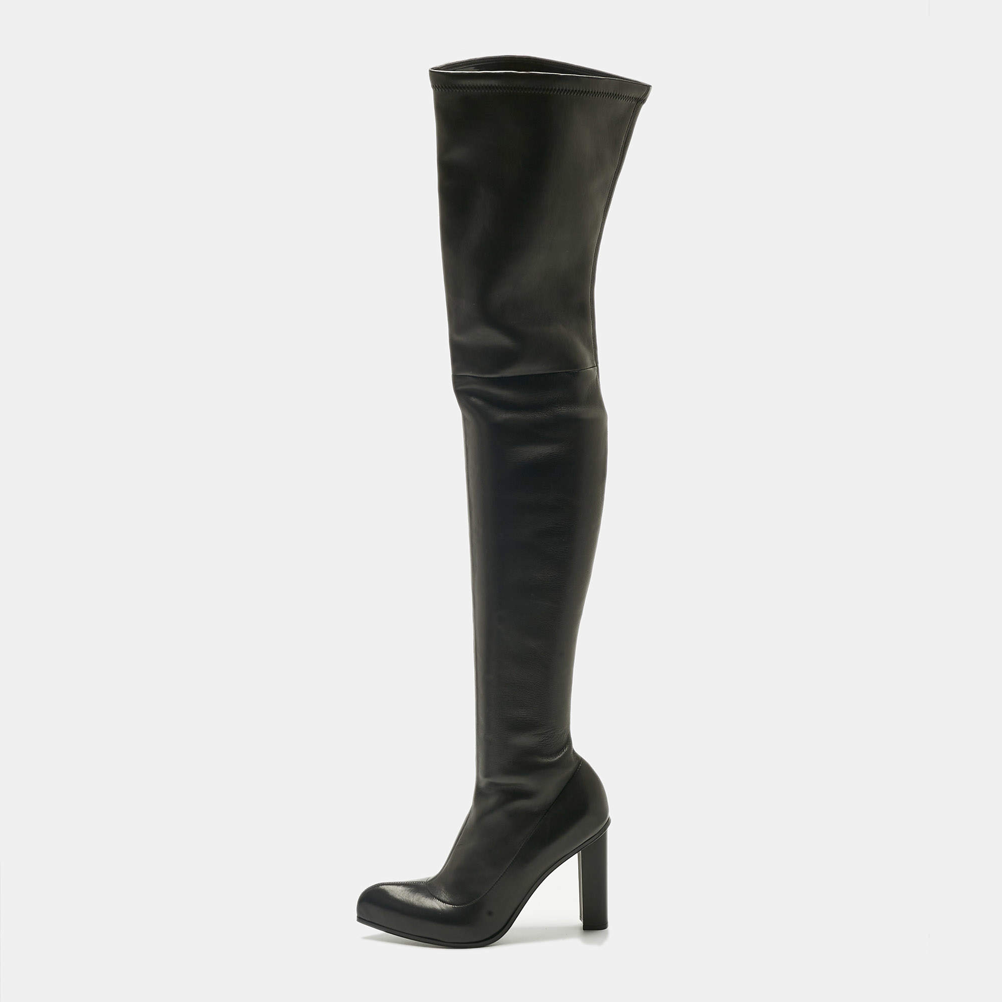 Pre Owned Alexander McQueen Black Leather Thigh High Boots Size 40