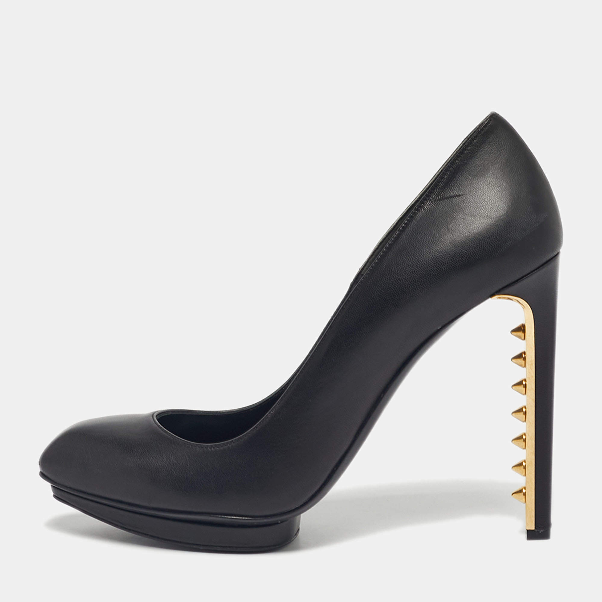 Pre Owned Alexander McQueen Black Leather Spikes Heel Pumps Size 40