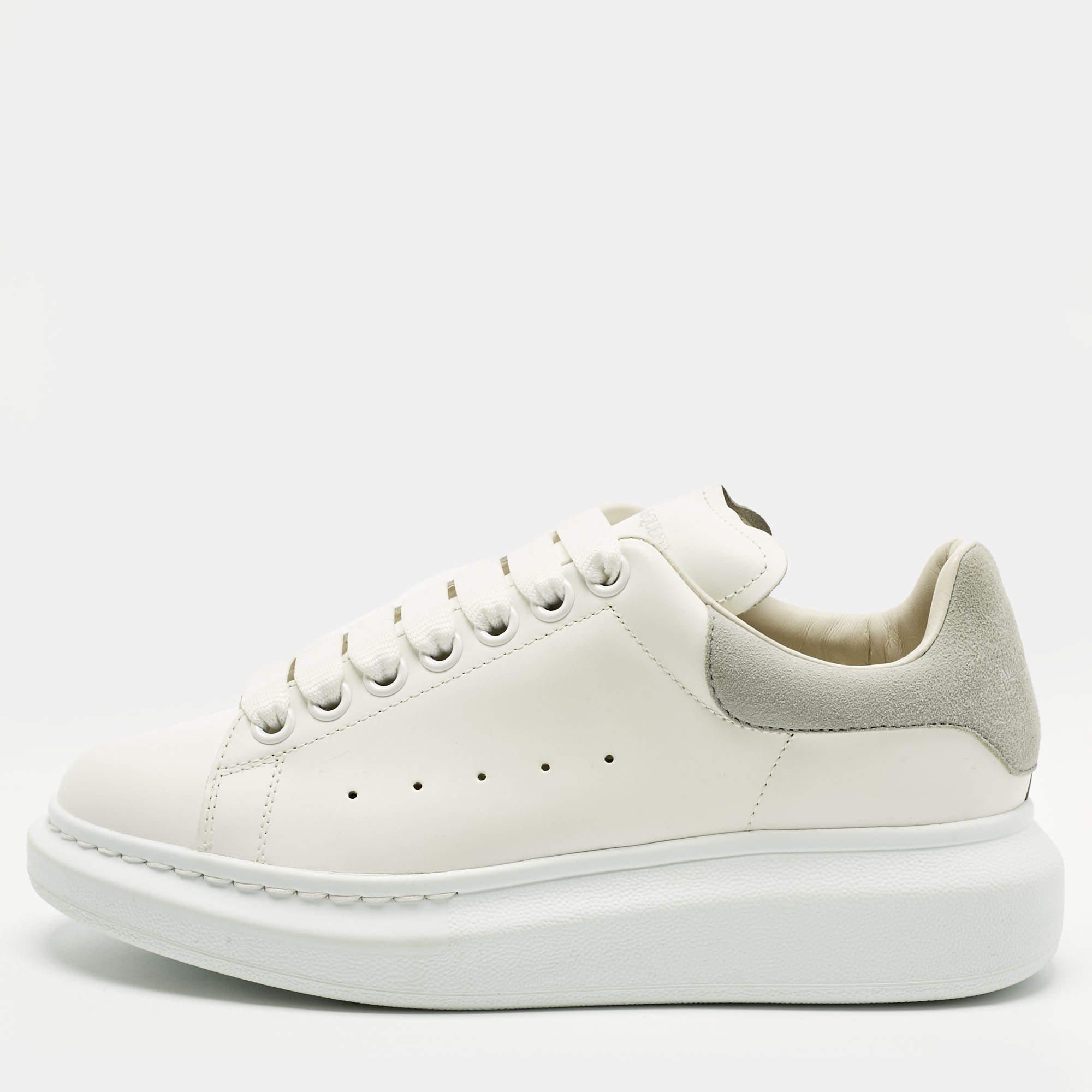Pre Owned Alexander McQueen White Leather and Suede Oversized Low Top Sneakers Size 37