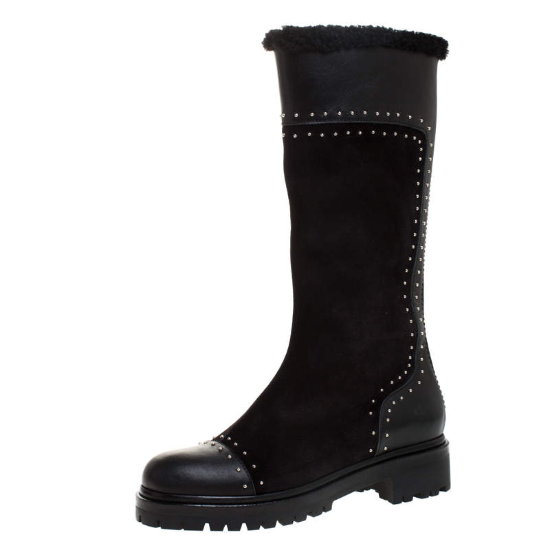 alexander mcqueen leather boots length