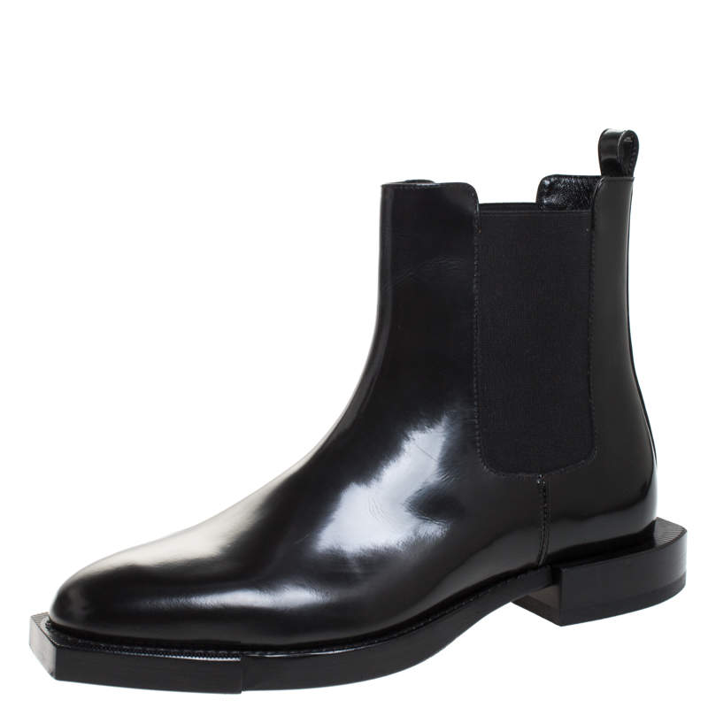 Pre Owned Alexander McQueen Black Leather And Stretch Fabric Ankle Boots Size 41