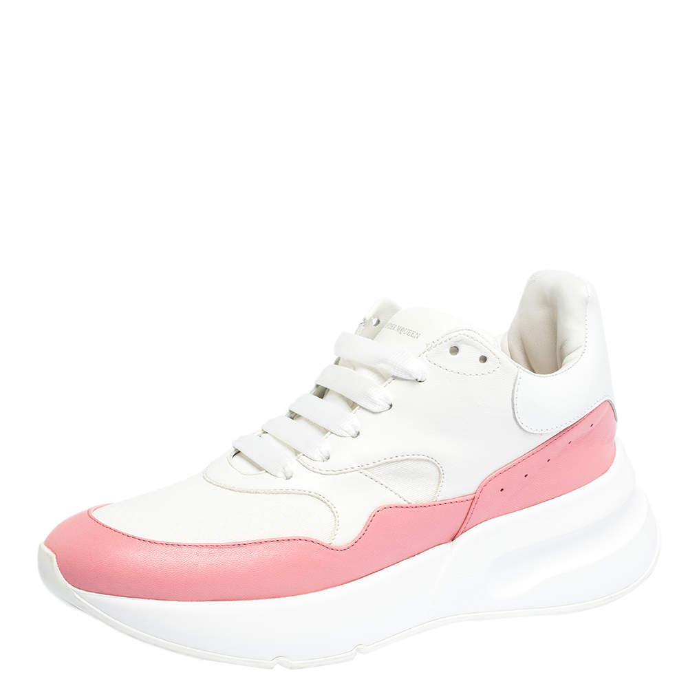 Pre Owned Alexander McQueen White/Pink Leather And Mesh Oversized Runner Low Top Sneakers Size 40