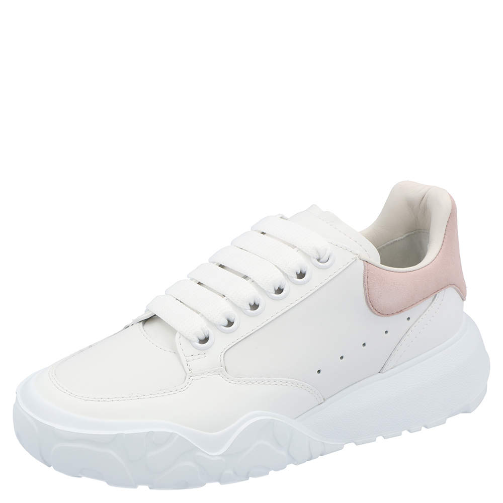 Alexander McQueen White/Pink Leather Oversized Sneakers Size EU 37