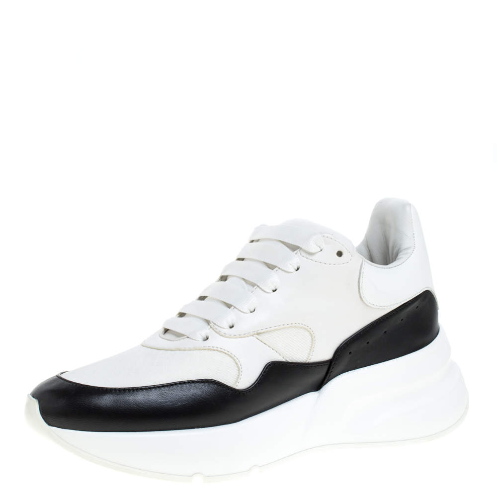 Pre Owned Alexander McQueen White/Black Leather Oversized Sole Runner Sneakers Size 38.5