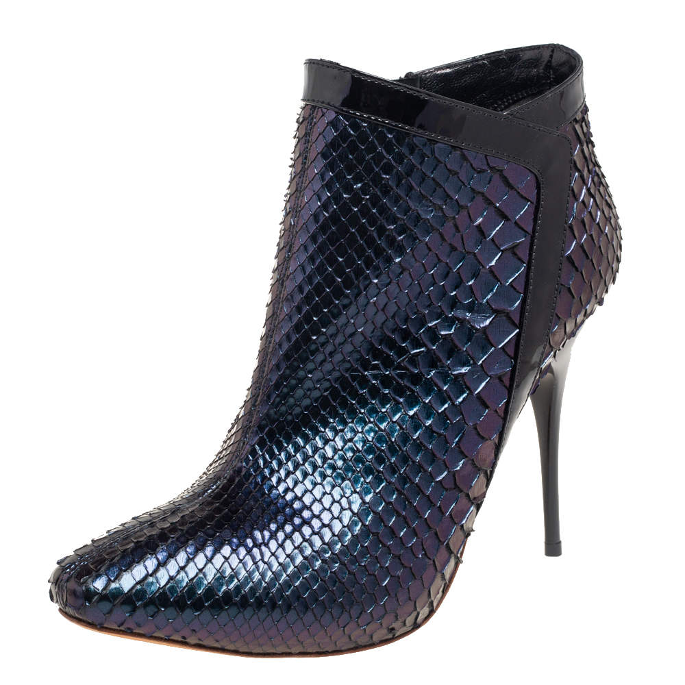 Pre Owned Alexander McQueen Multicolor Python Leather Ankle Booties Size 38