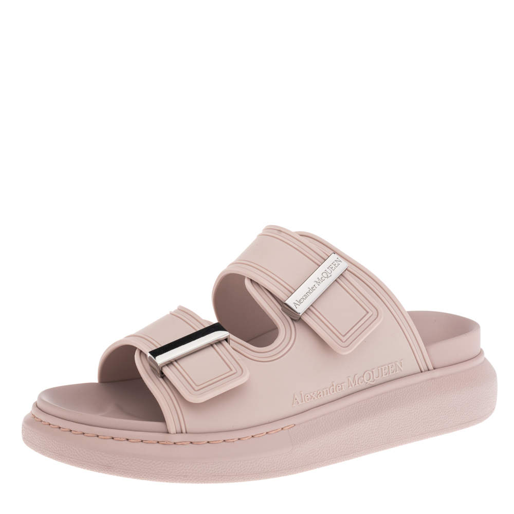 Pre Owned Alexander McQueen Pink Rubber Flat Sandals Size 36