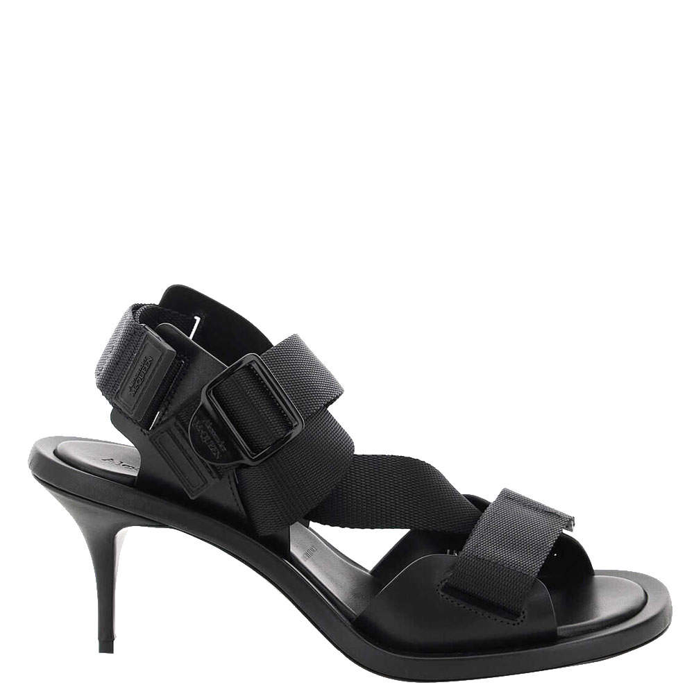 Pre Owned صندل أليكساندر ماكوين أسود بحزام للكاحل مقاس إيطالي 39