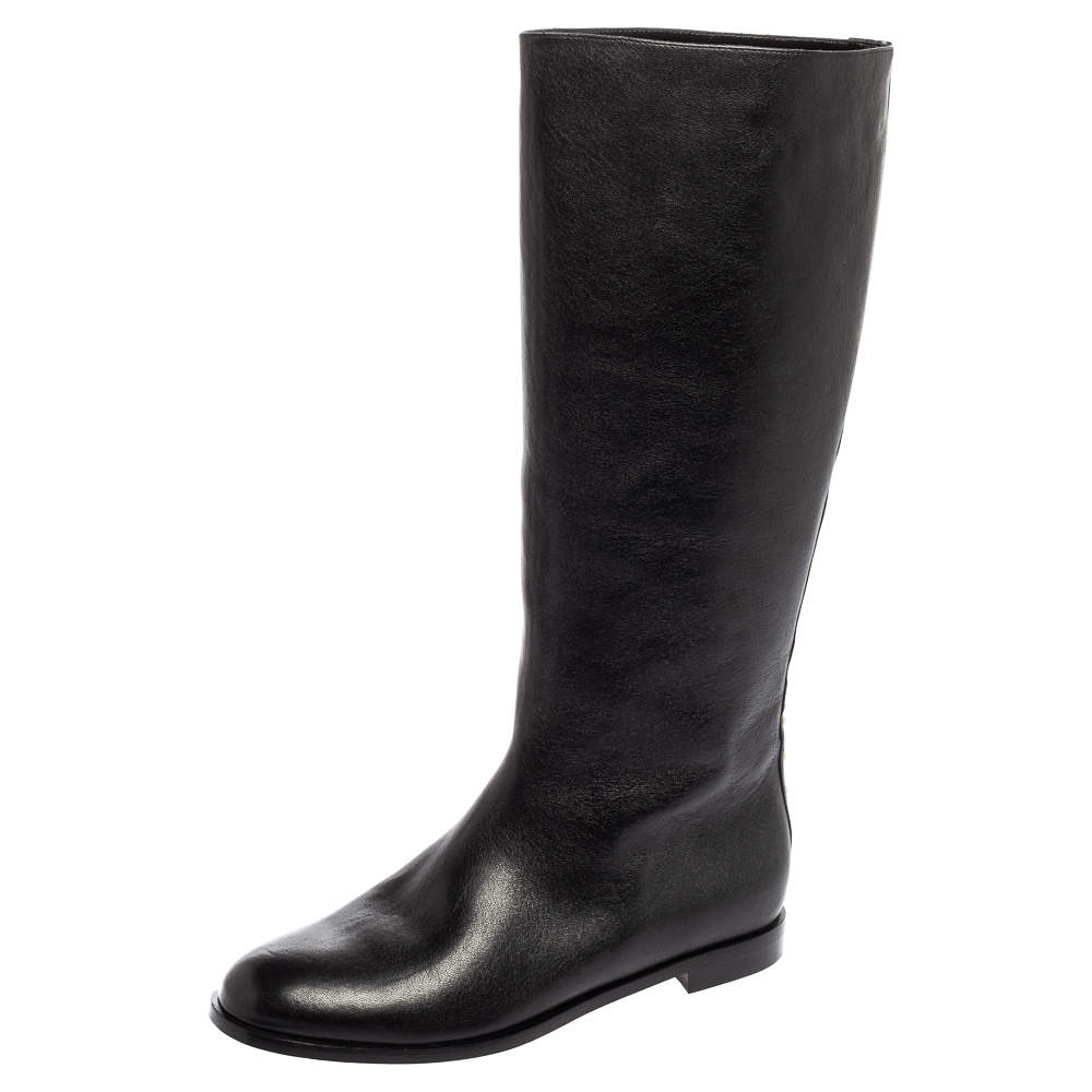 Pre Owned Alexander McQueen Black Leather Studded Knee Length Boots Size 40