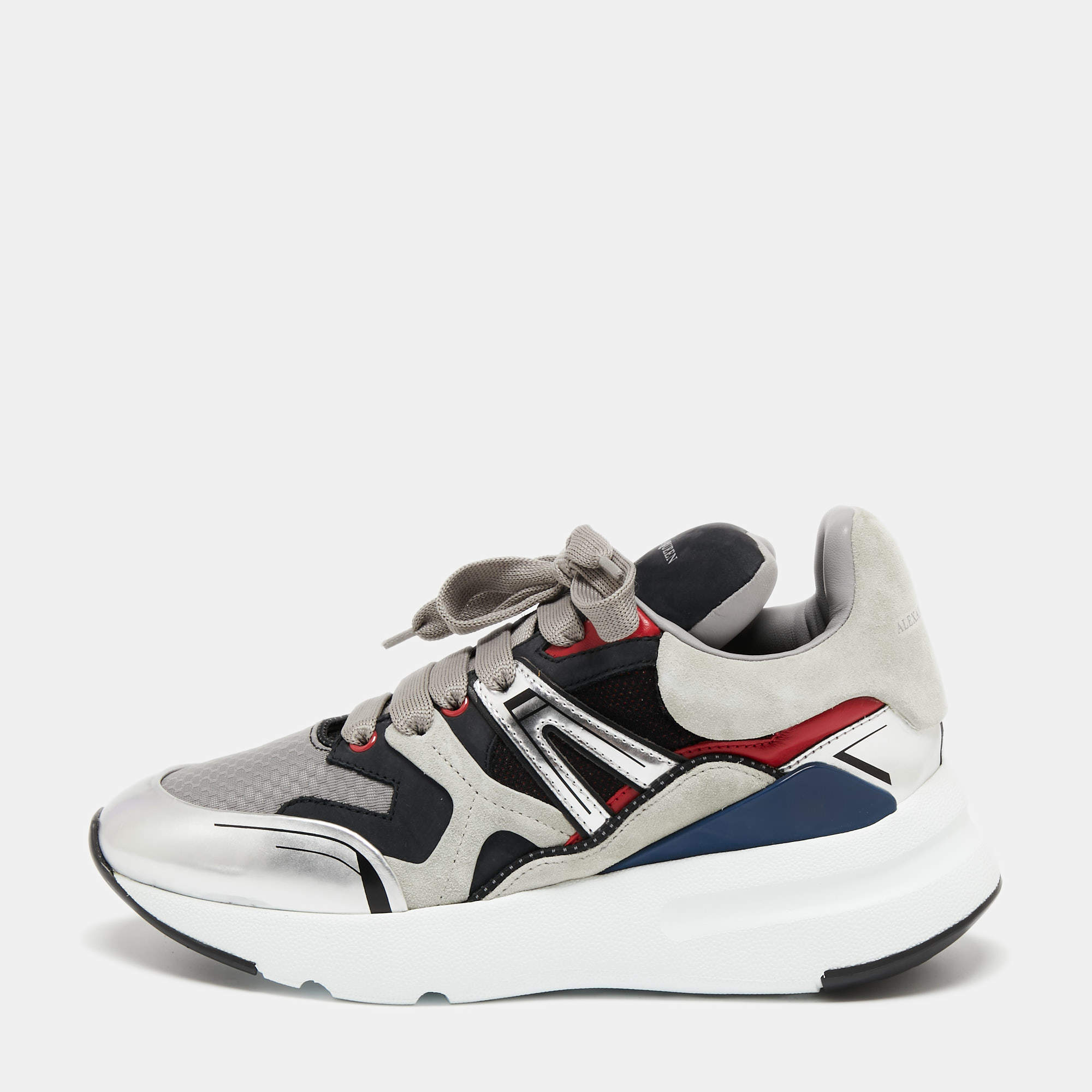Pre Owned Alexander McQueen Tri Color Suede, Leather and Mesh Runner Low-Top Sneakers Size 39