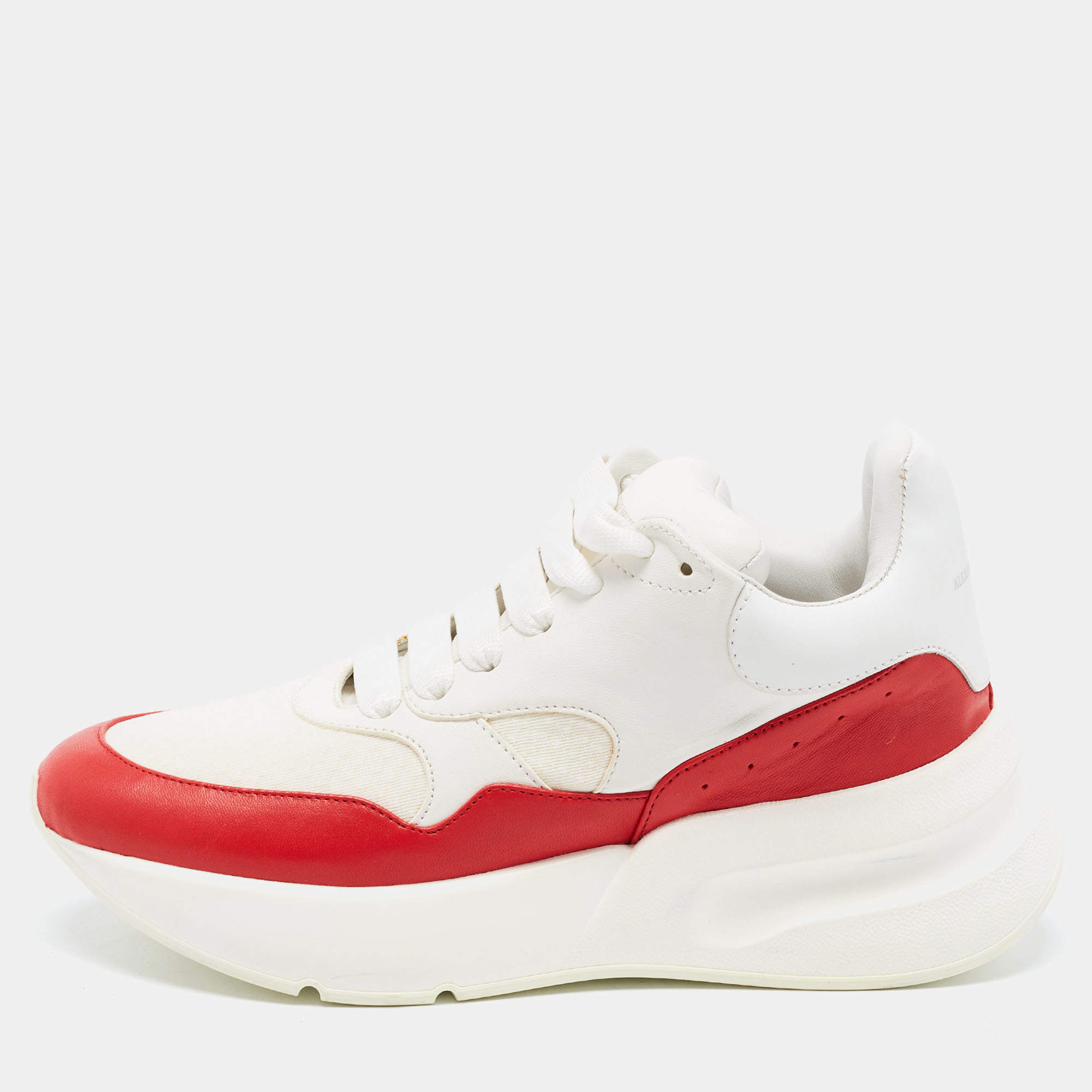 Alexander Red/White Leather and Fabric Oversized Low Top Sneakers Size 38 Alexander McQueen TLC