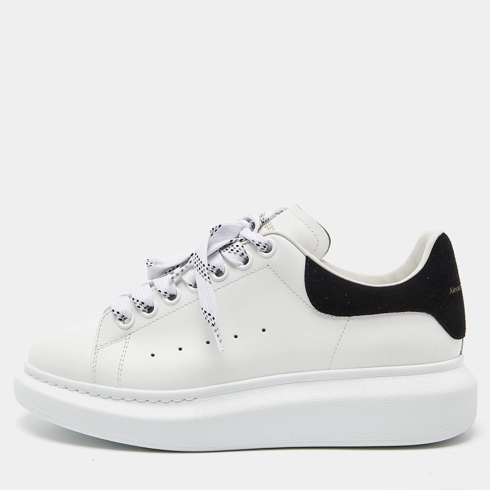 Pre Owned Alexander McQueen White Leather and Suede Oversized Low-Top Sneakers Size 39.5