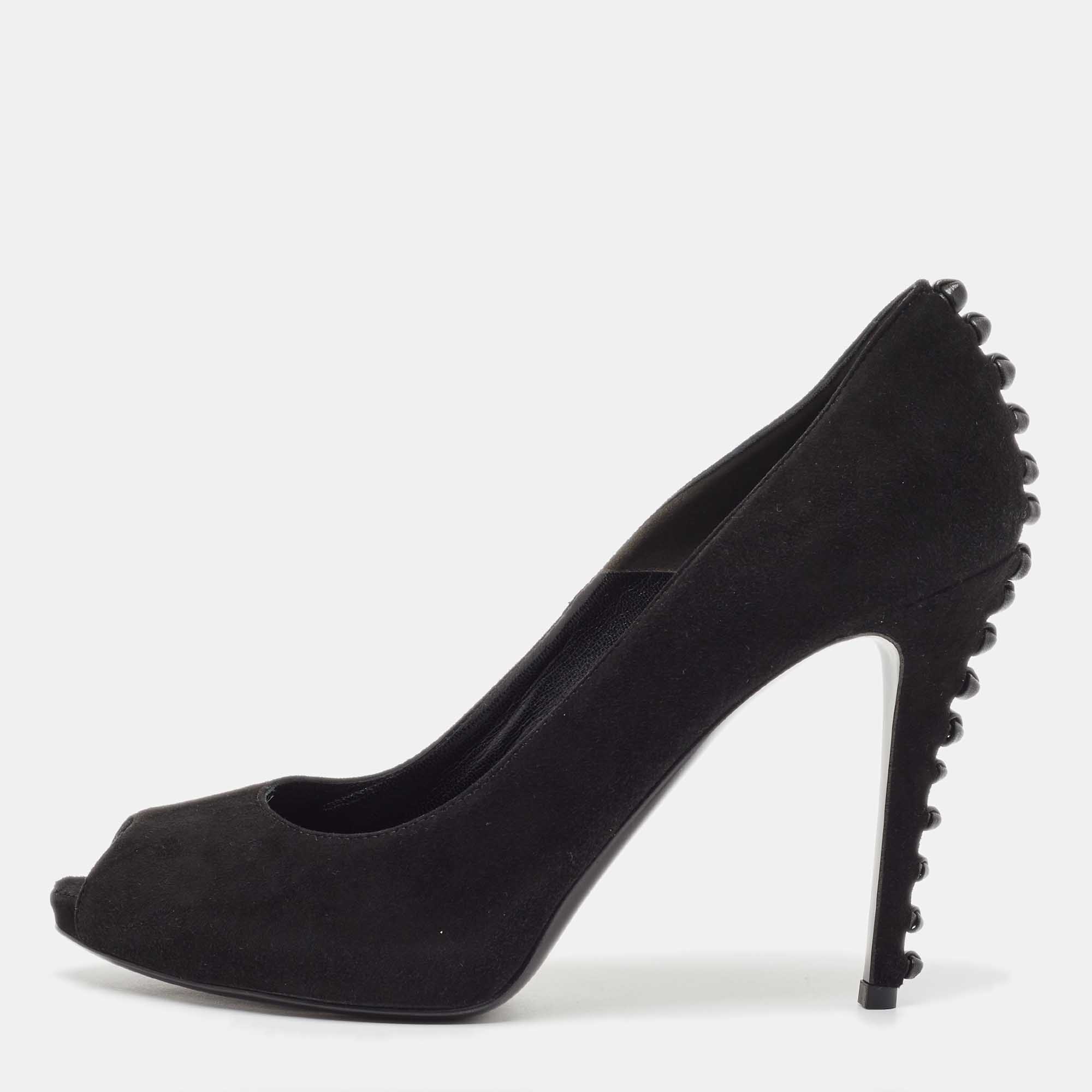 Pre Owned Alexander McQueen Black Suede Knot Detail Peep Toe Pumps Size 39.5