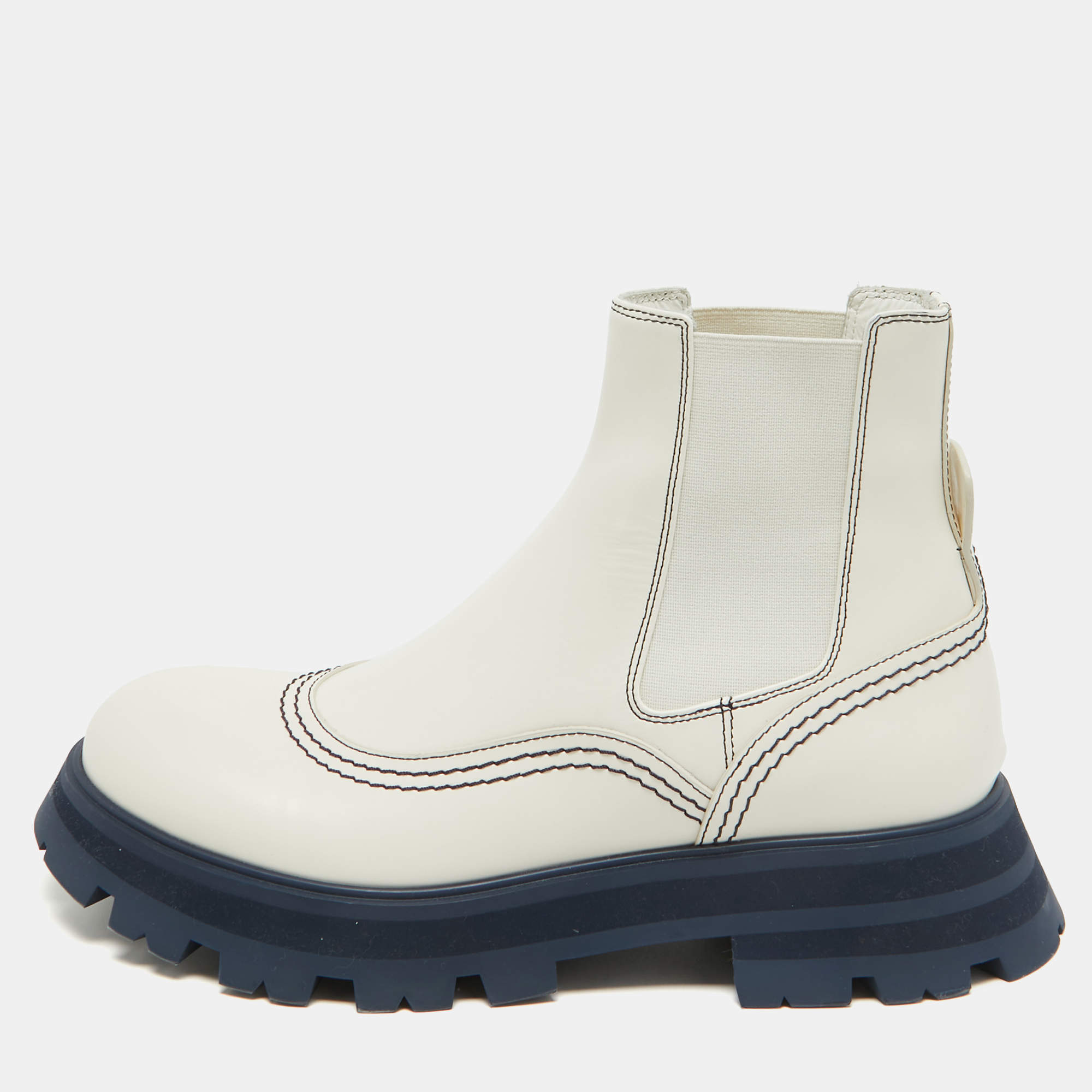 Pre Owned Alexander McQueen White Leather Wander Chelsea Boots Size 40