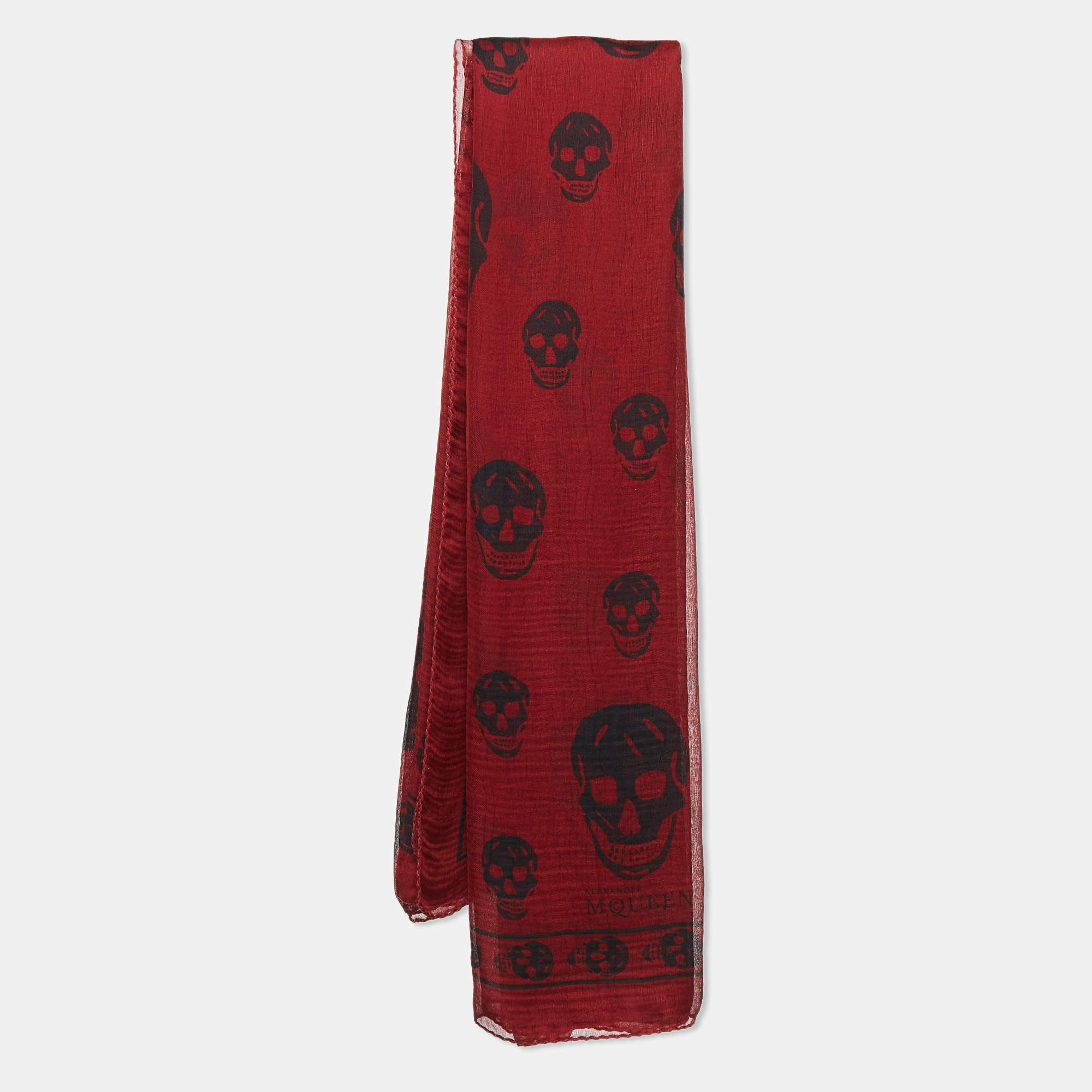 Alexander McQueen Red Skull Pattern Silk Square Scarf