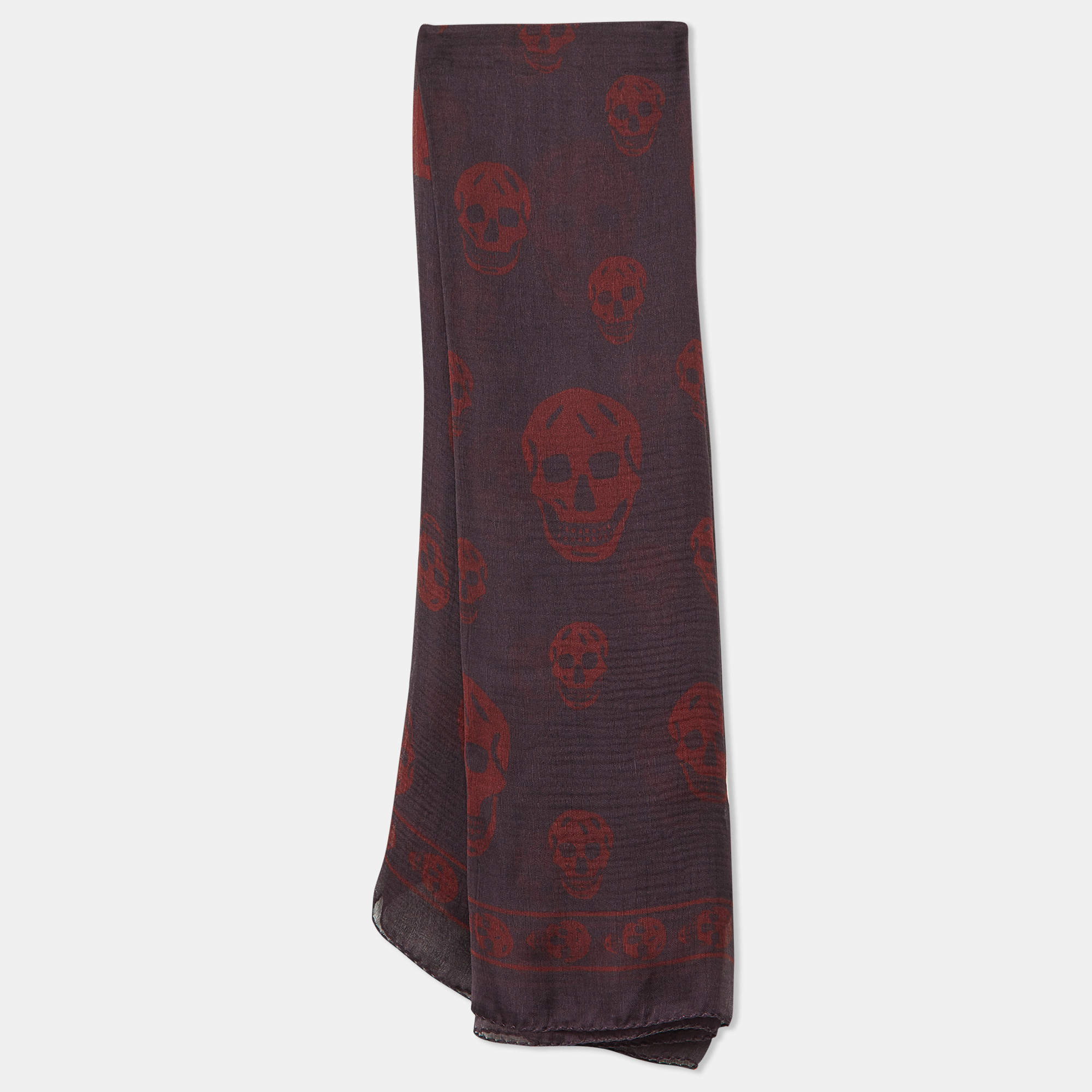 Pre Owned Alexander McQueen Plum Purple Skull Print Silk Scarf
