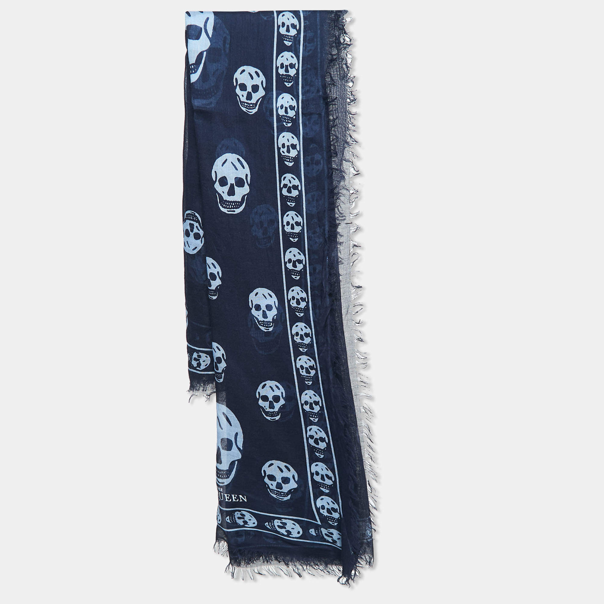 Alexander McQueen Blue Skull Print Modal Blend Scarf 