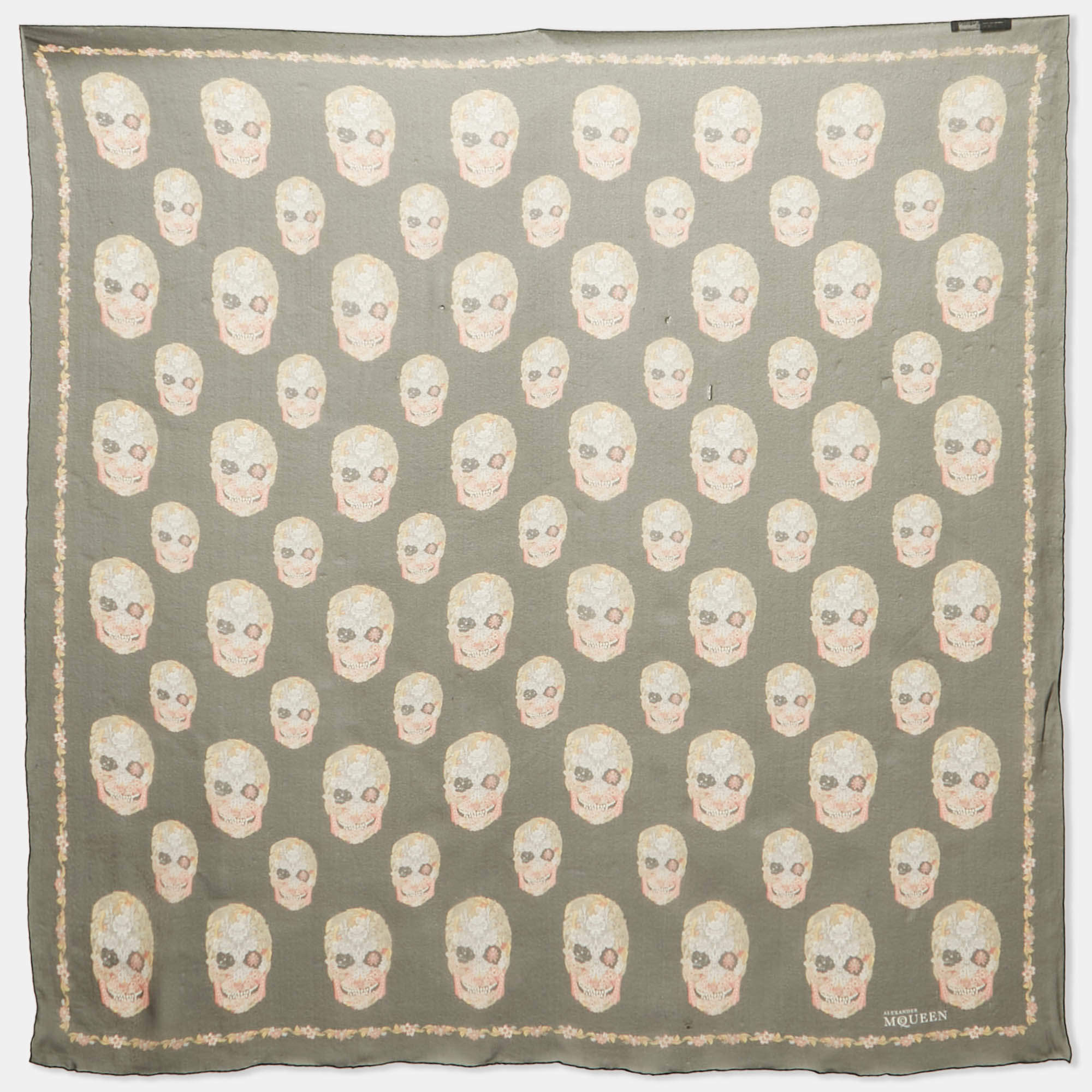 Alexander McQueen Black Skull Print Silk Scarf 