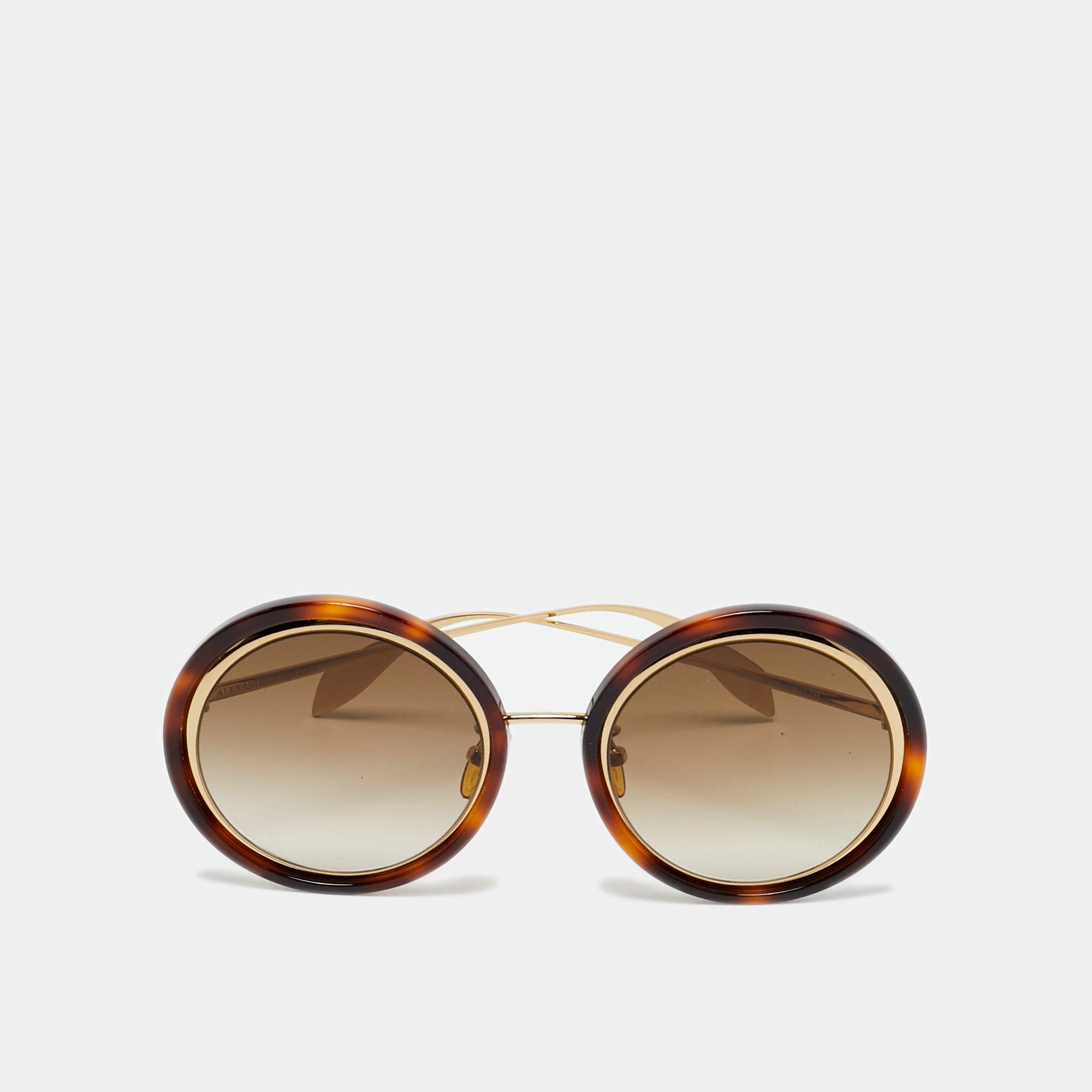 Pre Owned Alexander McQueen Tortoise Brown Gradient AM0150S Round Sunglasses