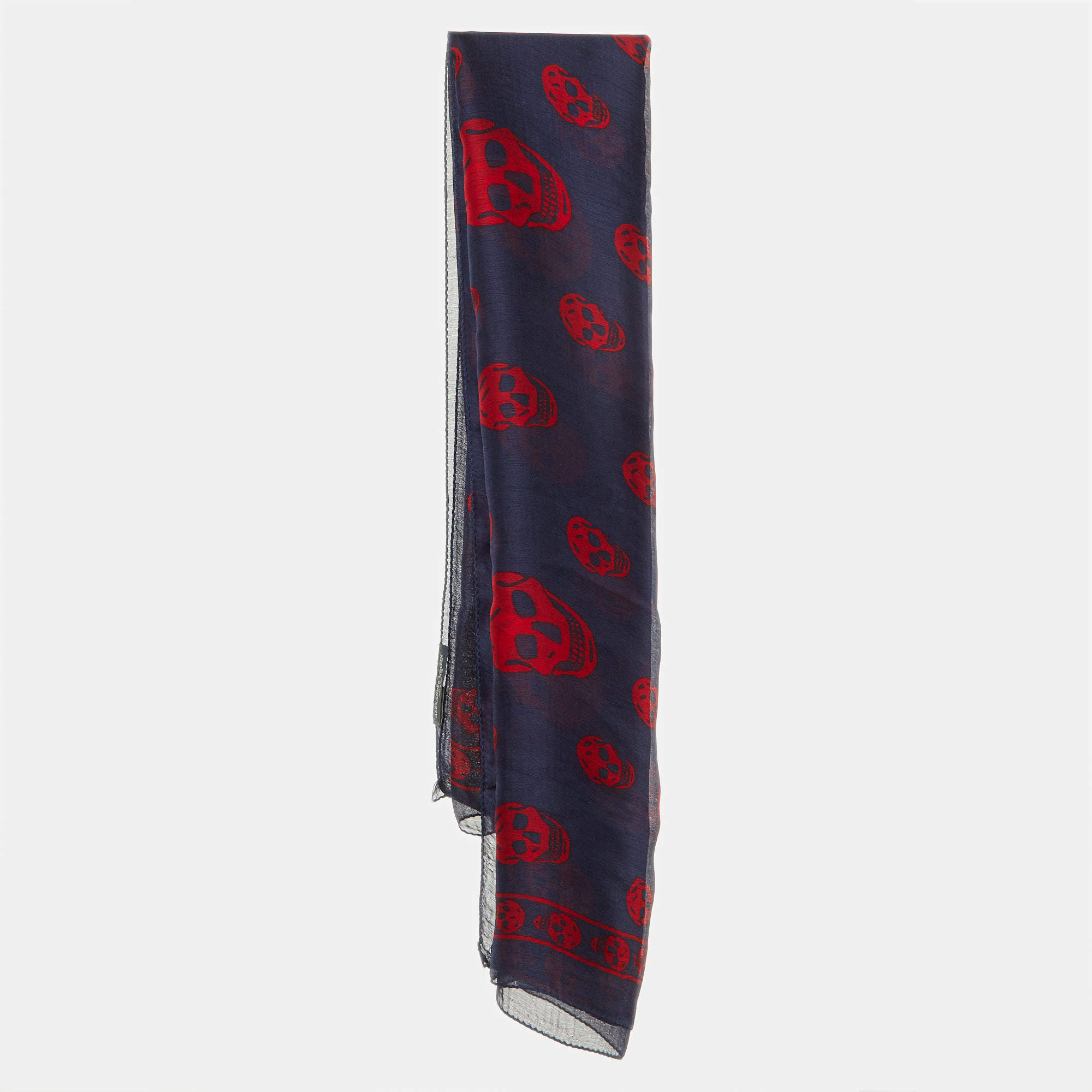 Pre Owned Alexander McQueen Navy Blue Skull Print Silk Scarf