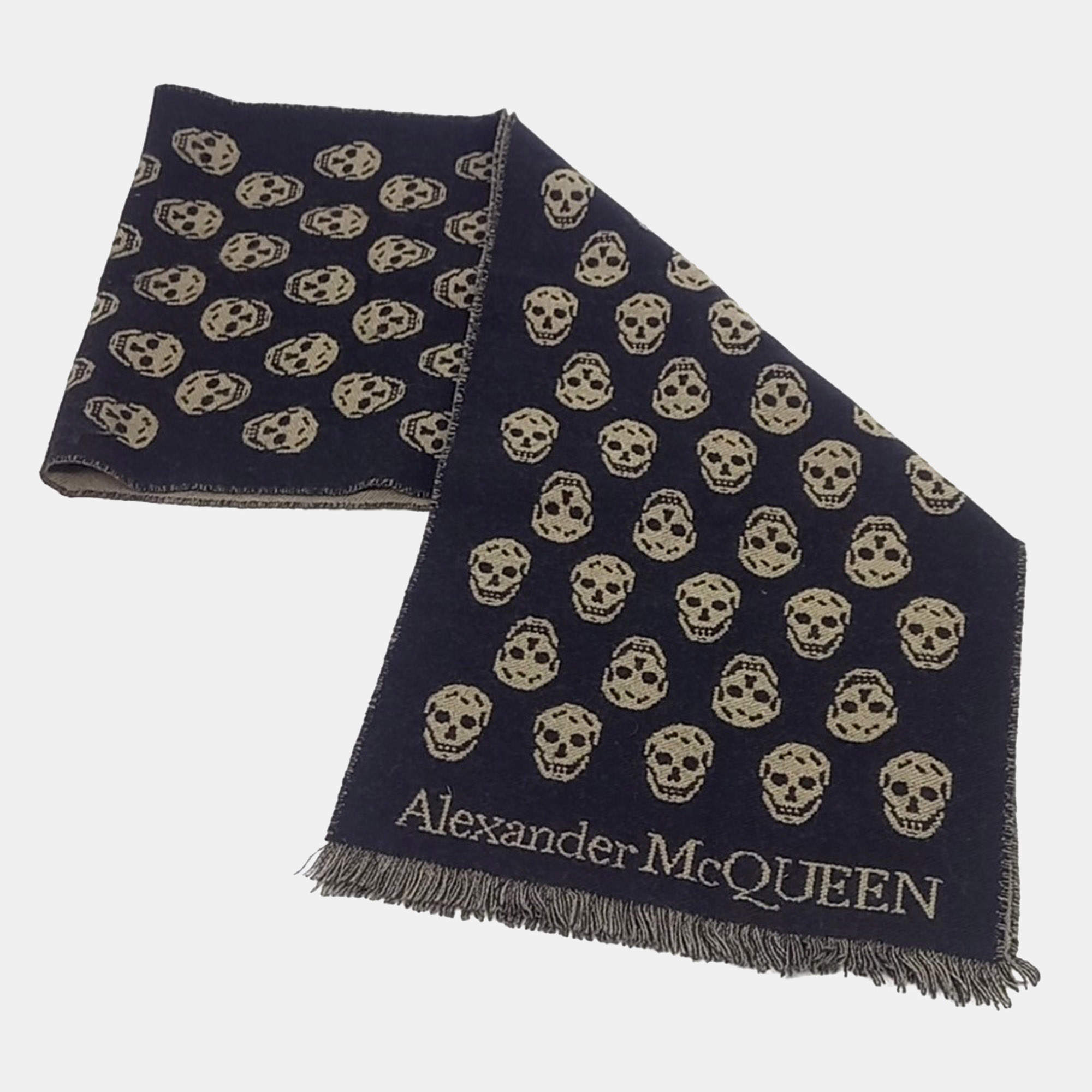 Pre Owned وشاح ألكسندر ماكوين صوف أسود بنقشة جمجمة