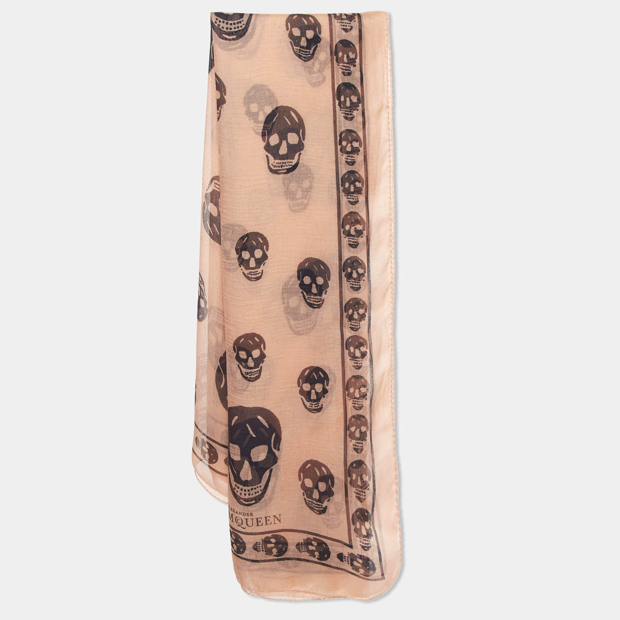 Pre Owned Alexander McQueen Pink Skull Print Silk Chiffon Square Scarf 
