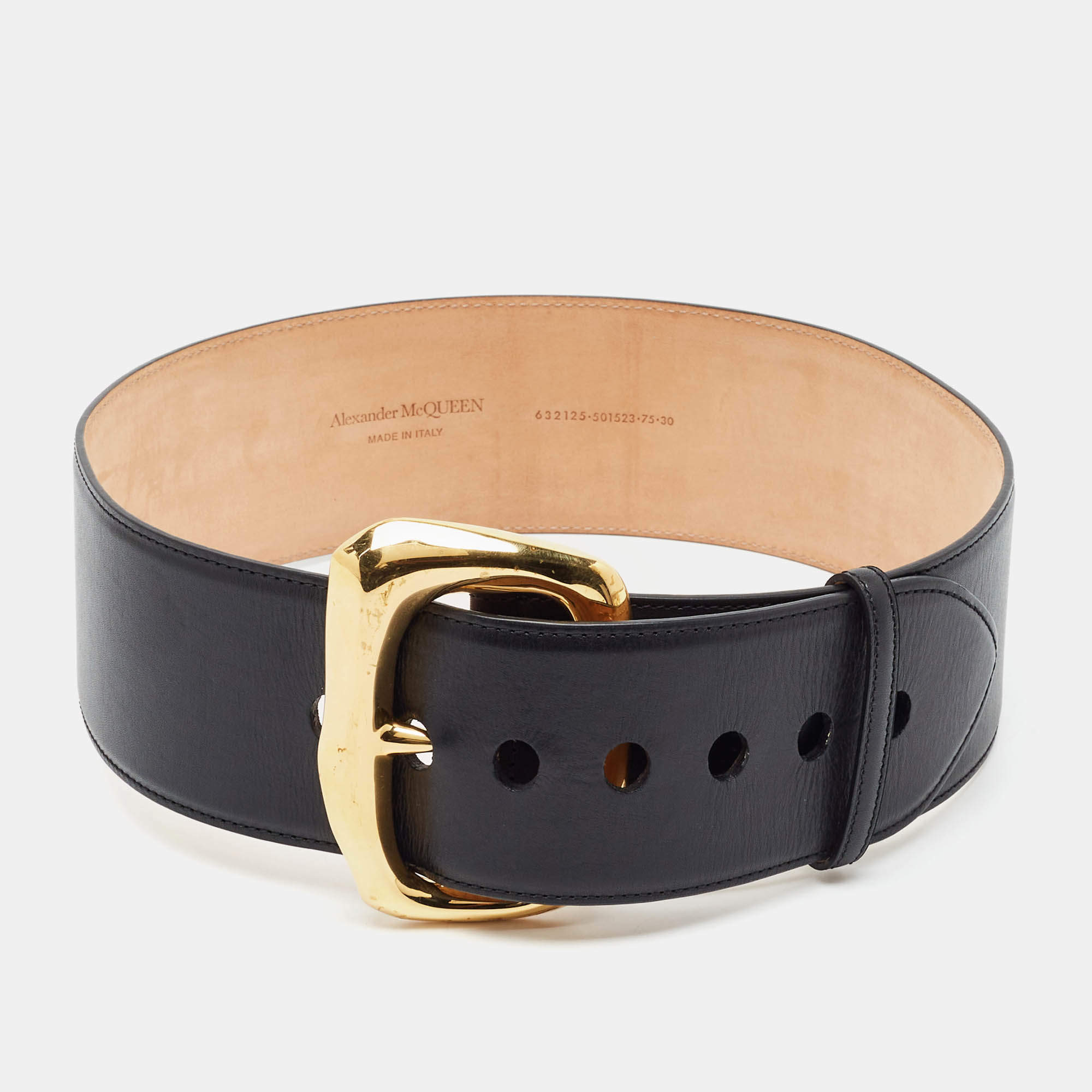 Pre Owned Alexander McQueen 75 CM Waist Belt Black Leather