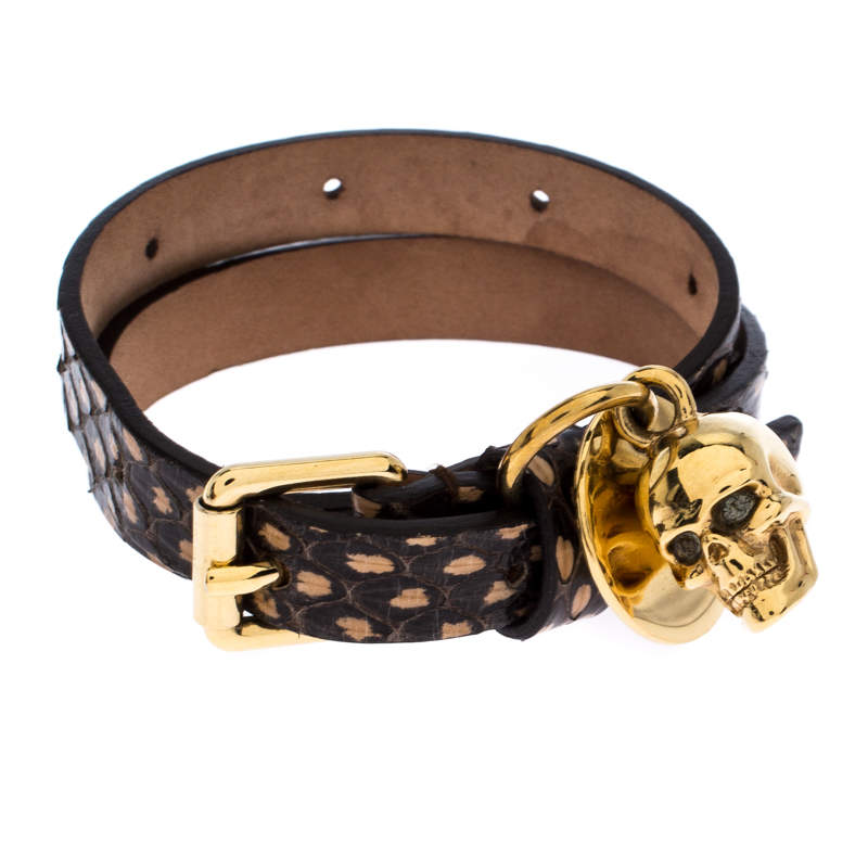 مملوكة مسبقًا سوار أليكساند ر ماكوين جلد ثعبان ذهبي اللون جمجمة مزينة ملتف