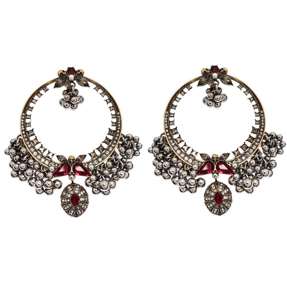 مملوكة مسبقًا Alexander McQueen Creole Crystal Embellished Metallic Sphere Hoop Earrings