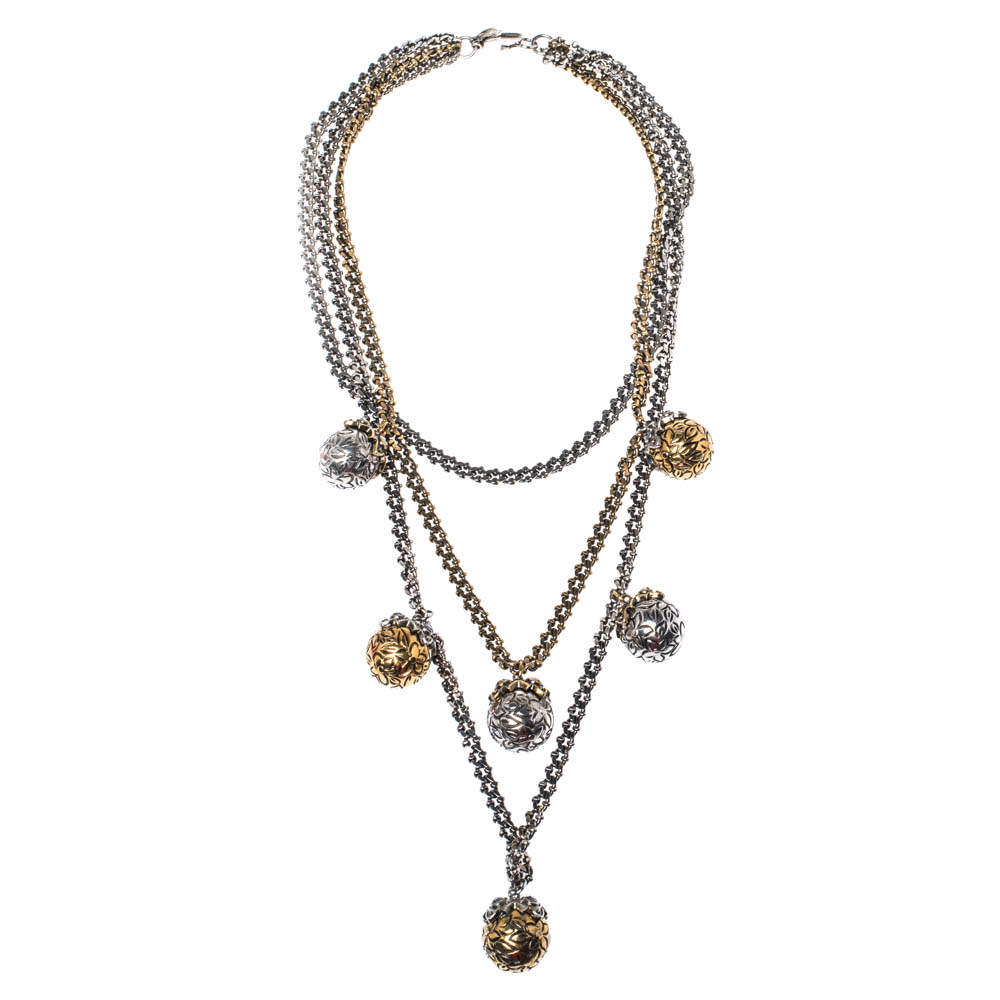 Pre Owned Alexander McQueen Engraved Crystal Sphere Layered Celtic Necklace