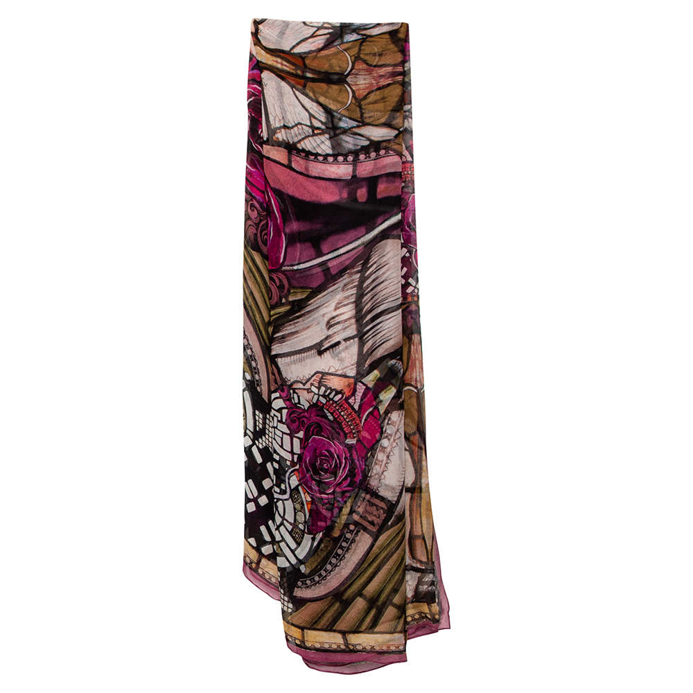 Alexander McQueen Multicolor Floral Print Silk Scarf