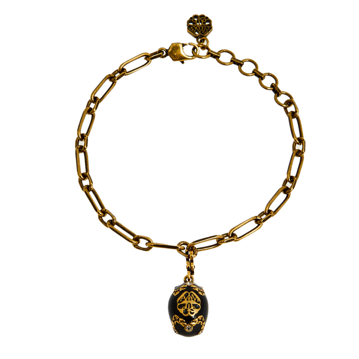 مملوكة مسبقًا Alexander McQueen Antique Gold Tone Chain Bracelet & Egg Charm Set