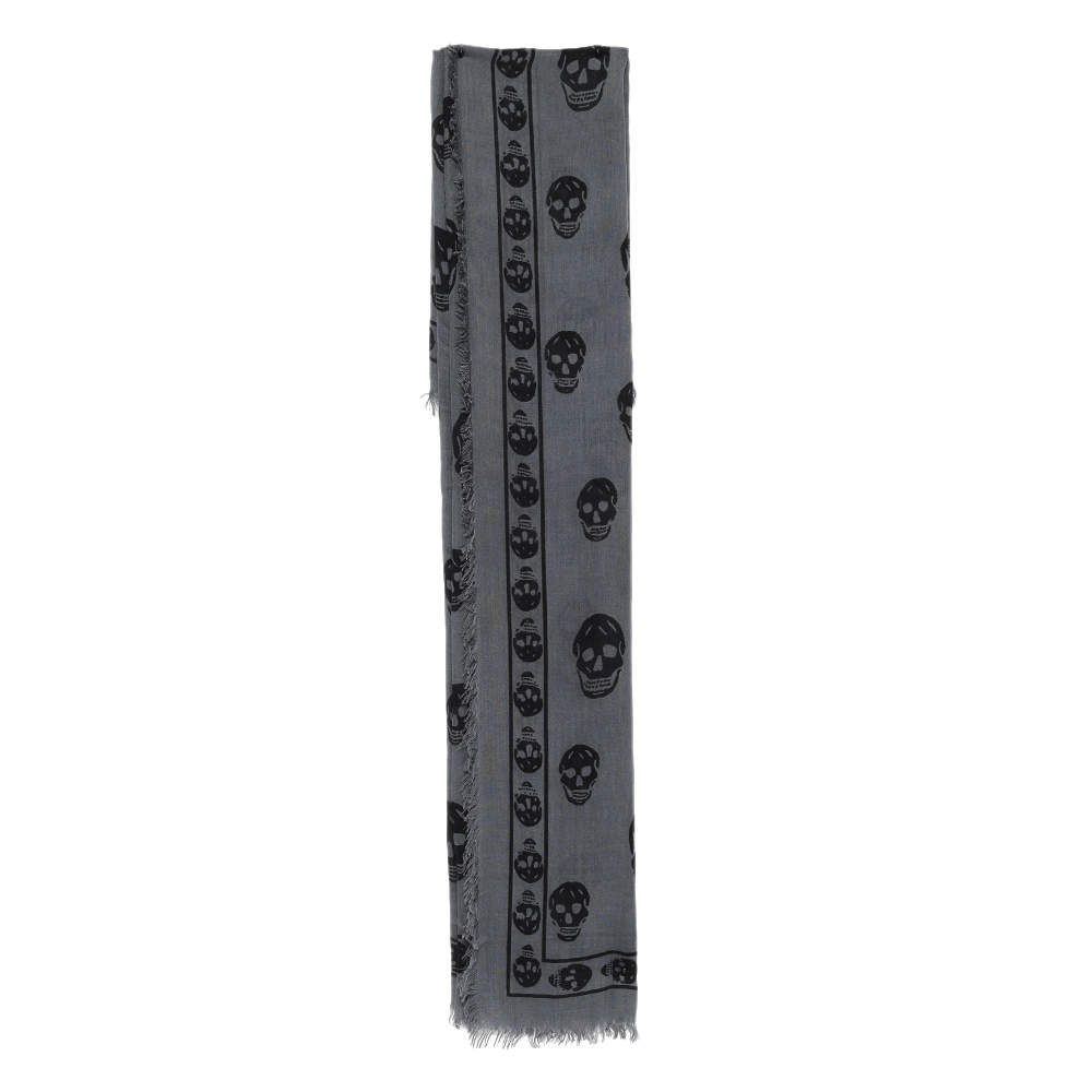 Alexander McQueen Grey Skull Print Modal Blend Scarf