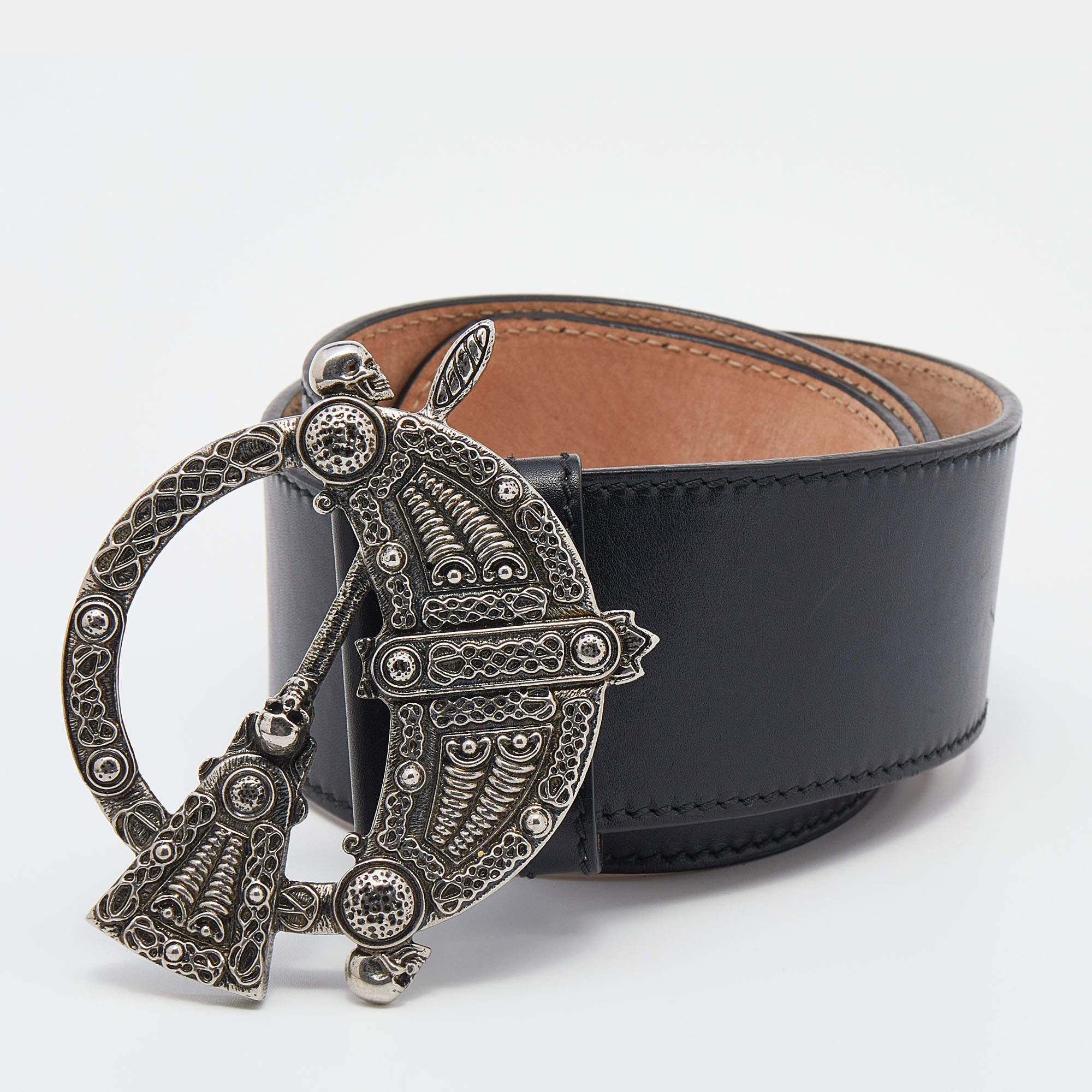 Alexander McQueen Black Leather Waist Belt 80cm