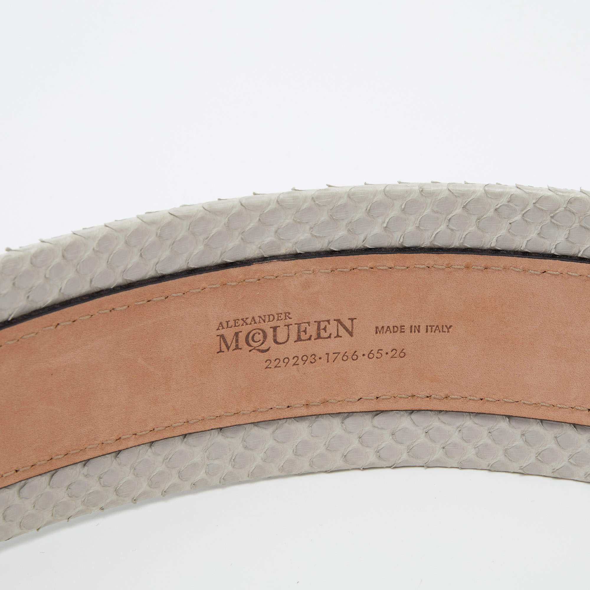 Pre Owned Alexander McQueen Light Grey Python Belt 65CM