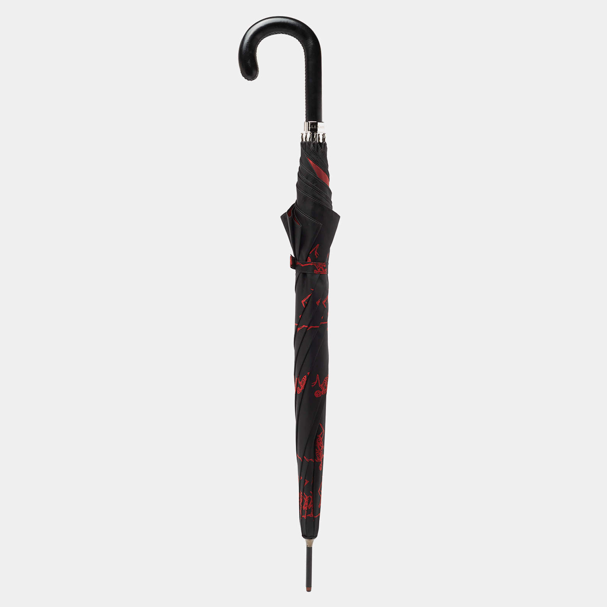Pre Owned Alexander McQueen Black Dancing Skeleton Print Nylon Long Umbrella