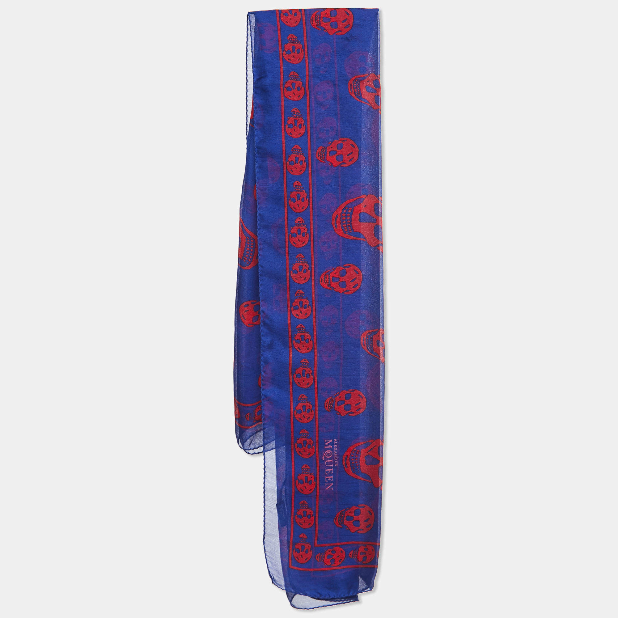 Alexander McQueen Royal Blue & Red Skull Silk Chiffon Scarf