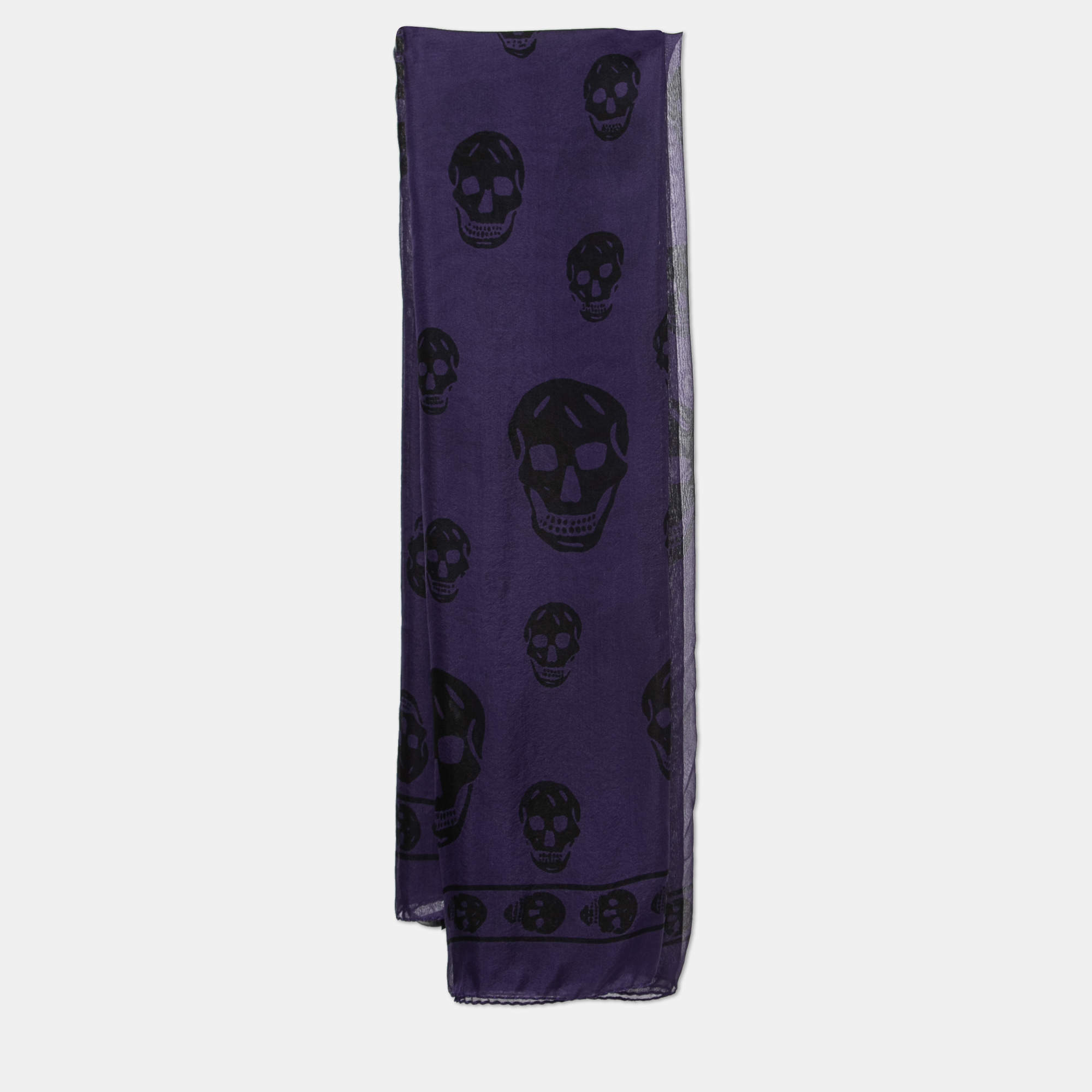 Pre Owned Alexander McQueen Purple Skull Silk Chiffon Scarf