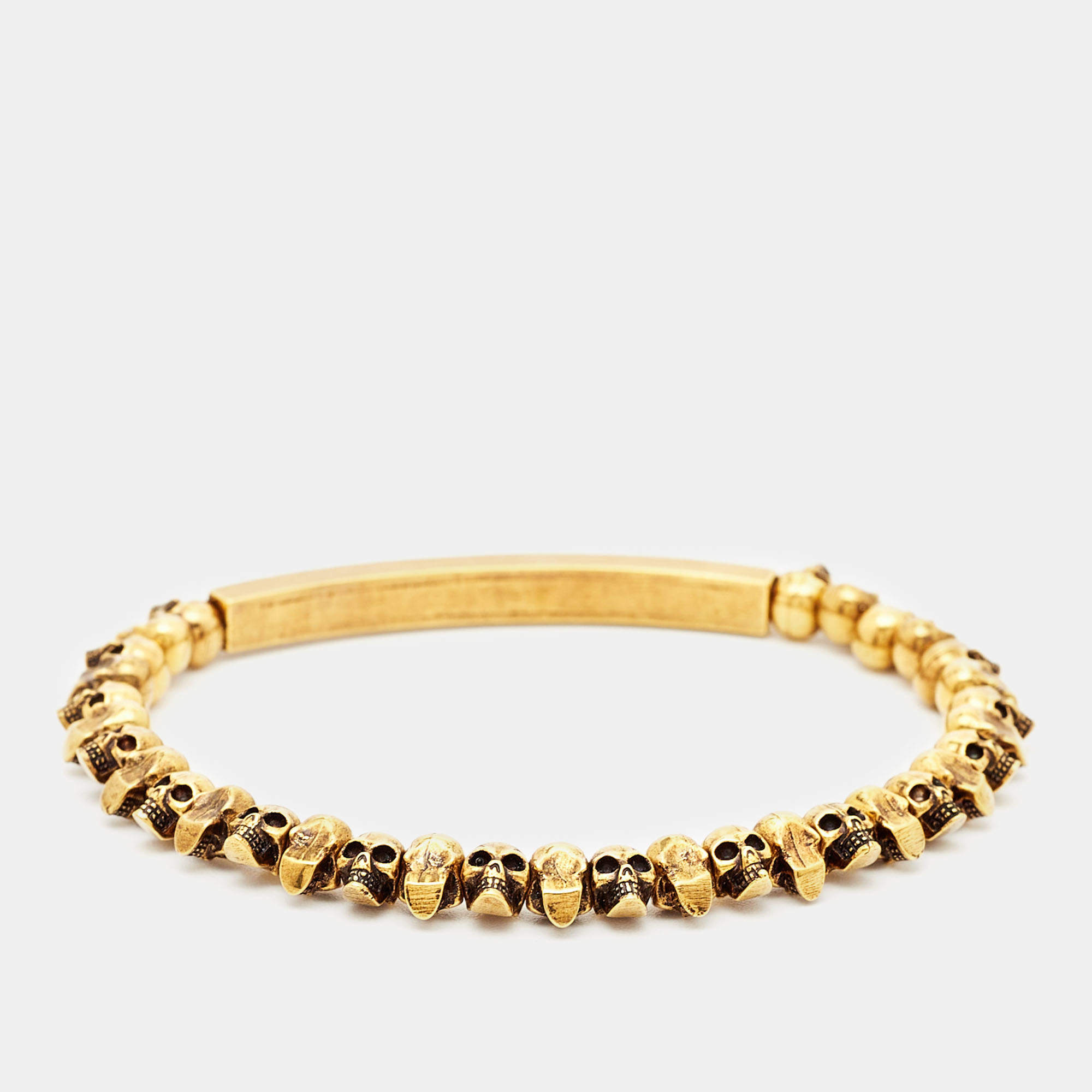 Pre Owned Alexander McQueen  Skull Gold Tone Stretchable Bracelet