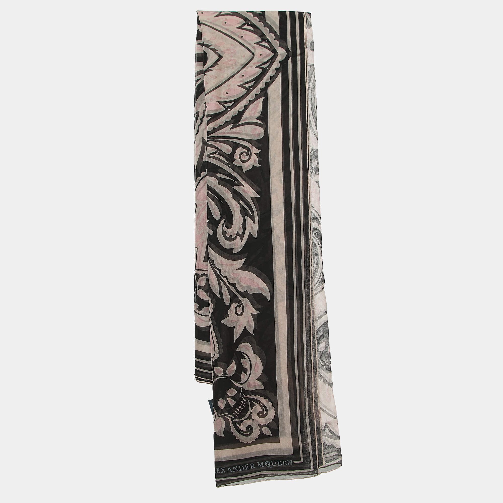 Pre Owned Alexander McQueen Black & Pink Printed Silk Square Scarf