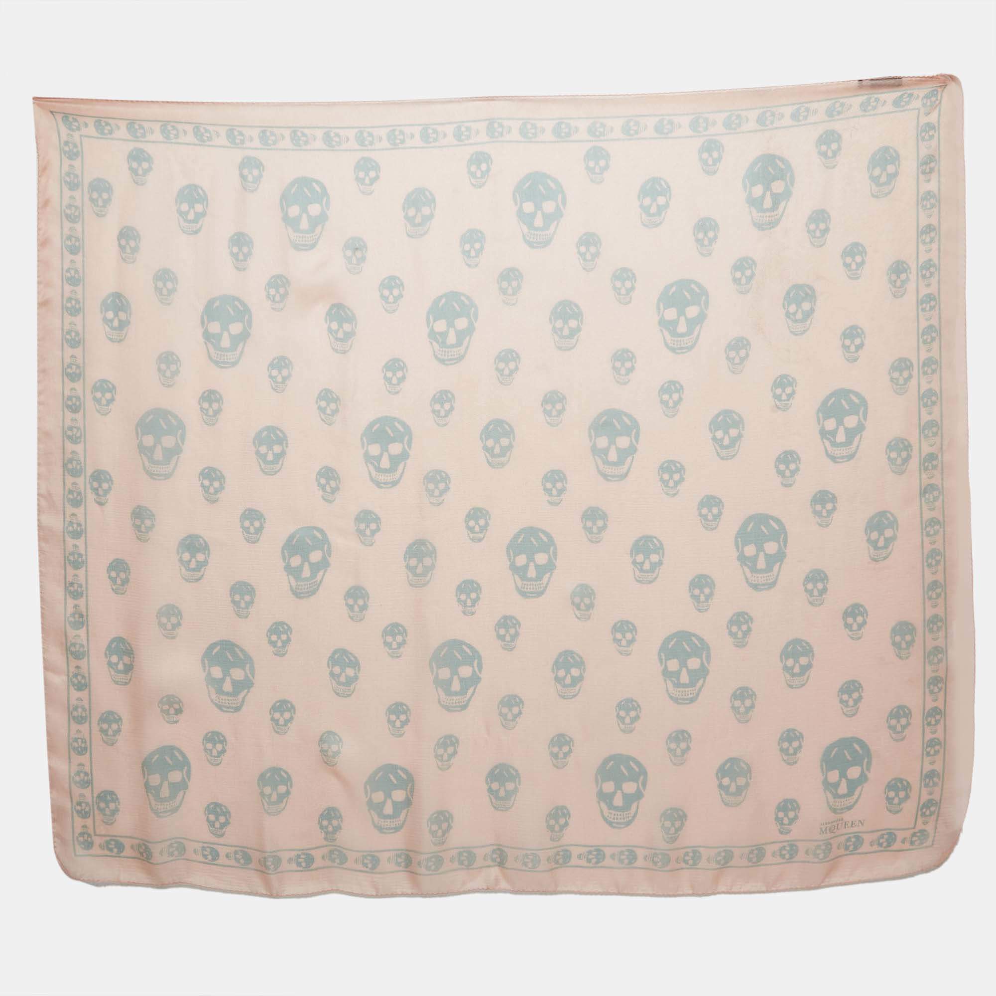 Pre Owned Alexander McQueen Light Pink Skull Print Silk Scarf