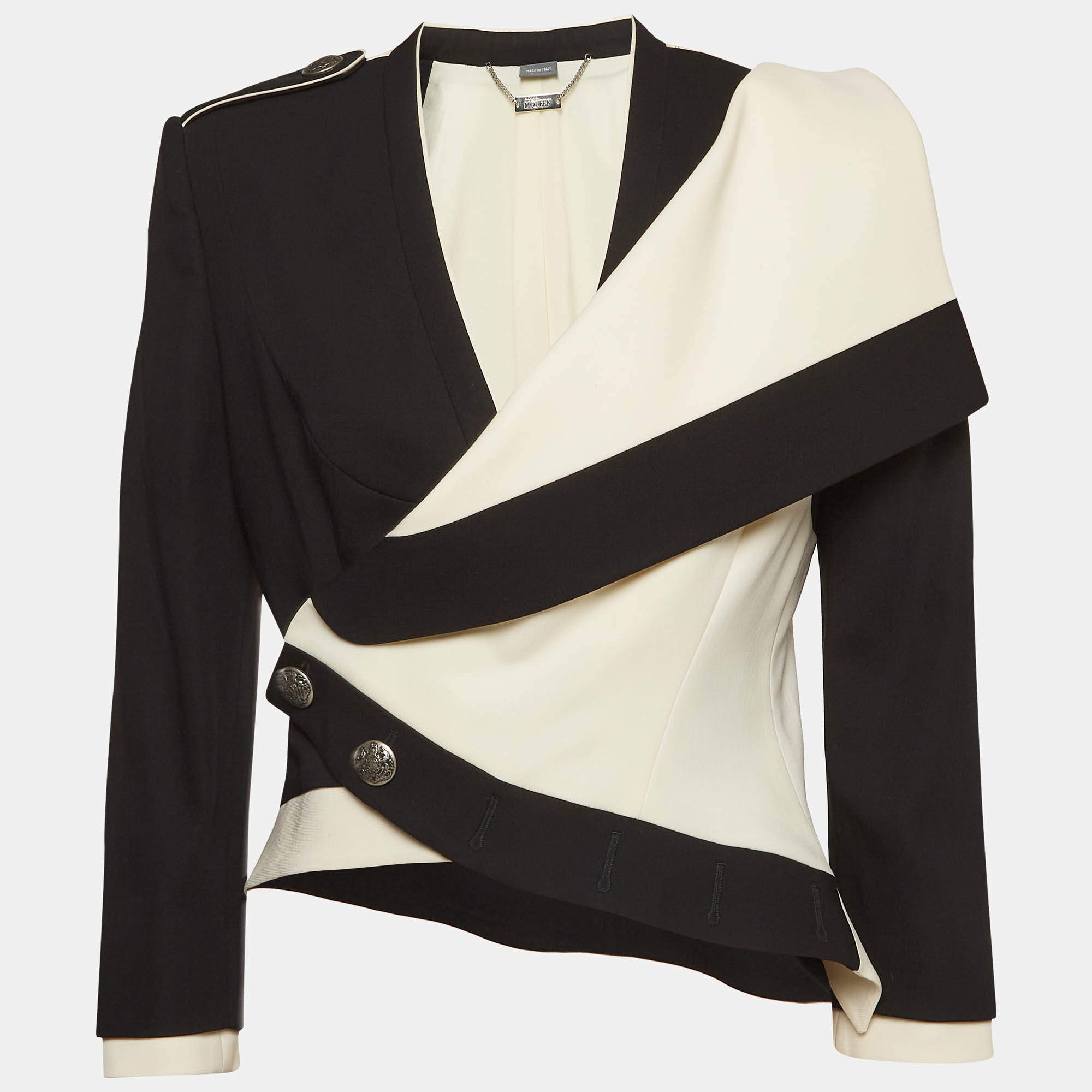 Alexander McQueen Black/White Wool Blend Asymmetric Blazer M
