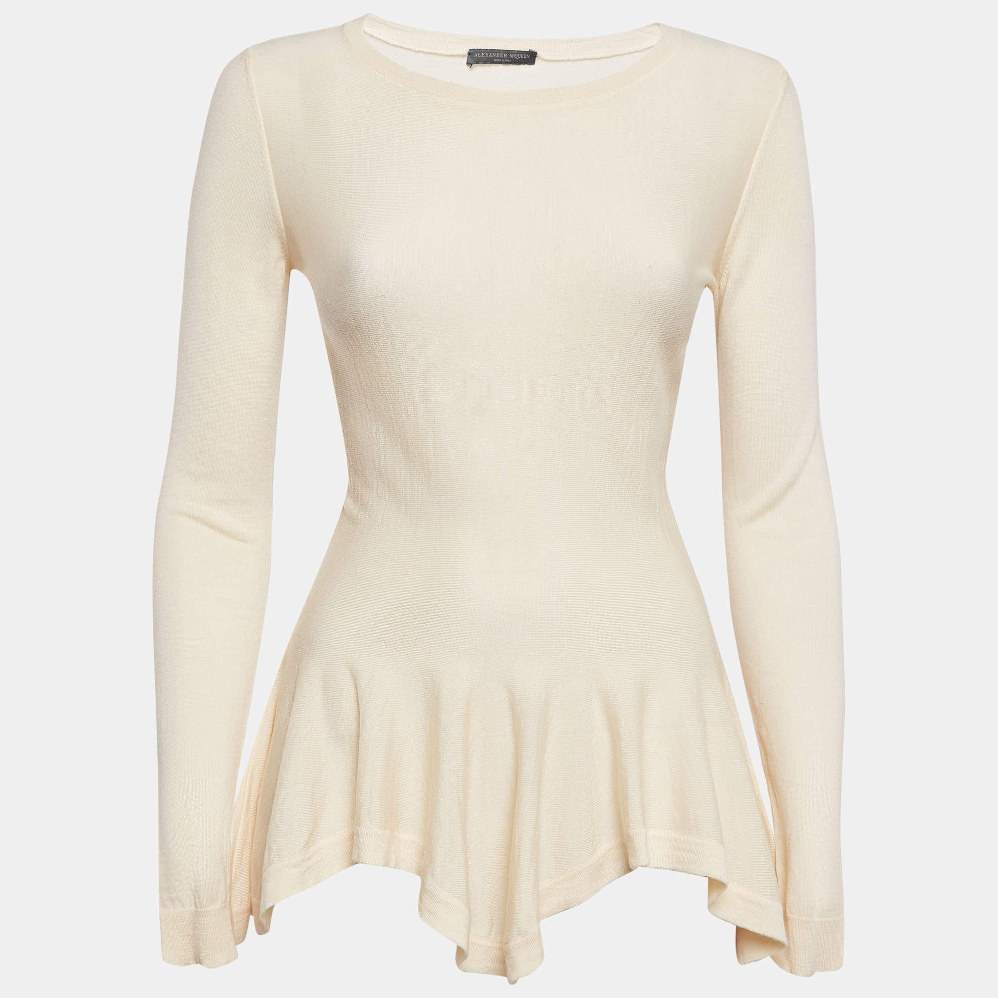 Pre Owned Alexander McQueen Cream Wool Knit Full Sleeves Top M