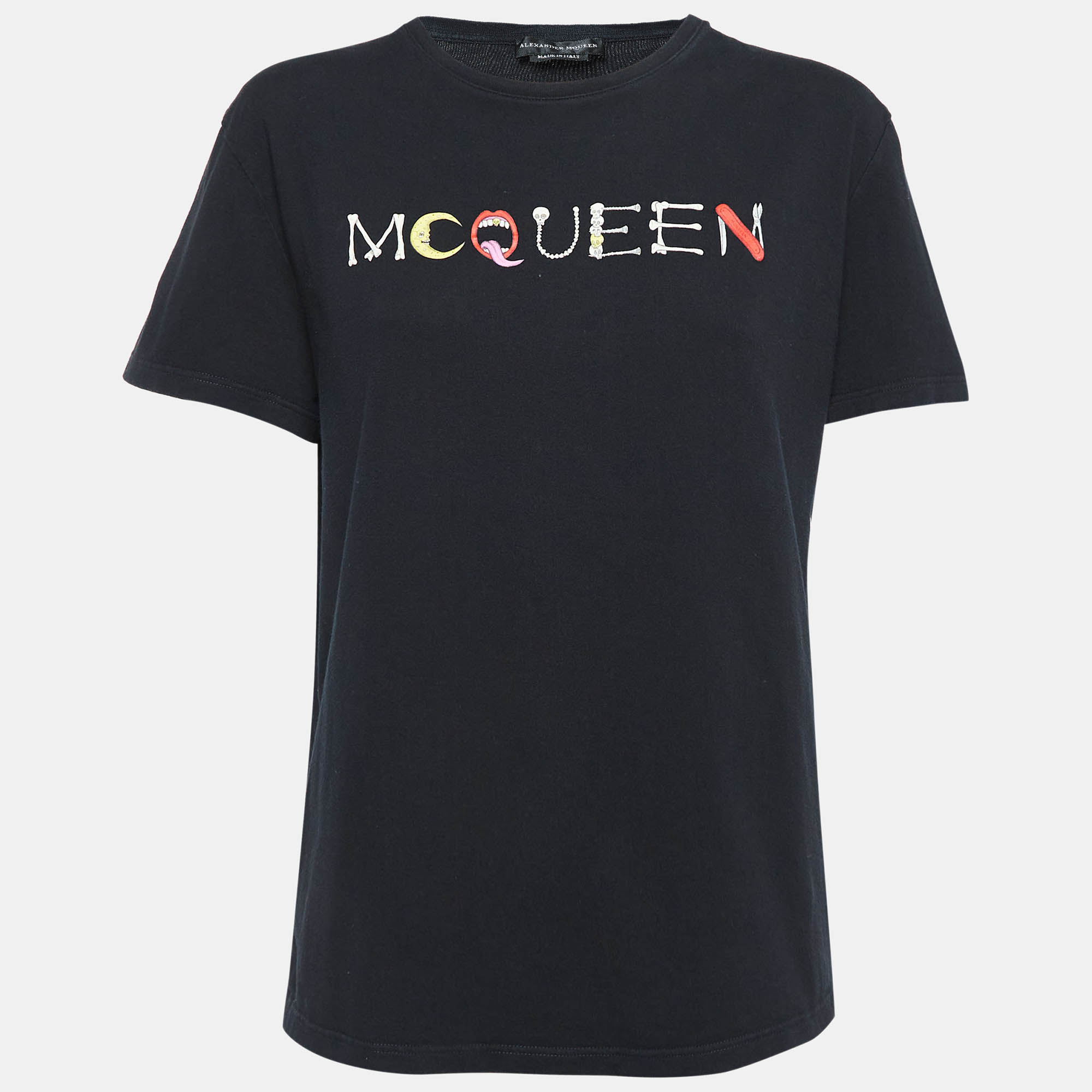Pre Owned Alexander McQueen Black Logo Print Cotton Knit T-Shirt XL