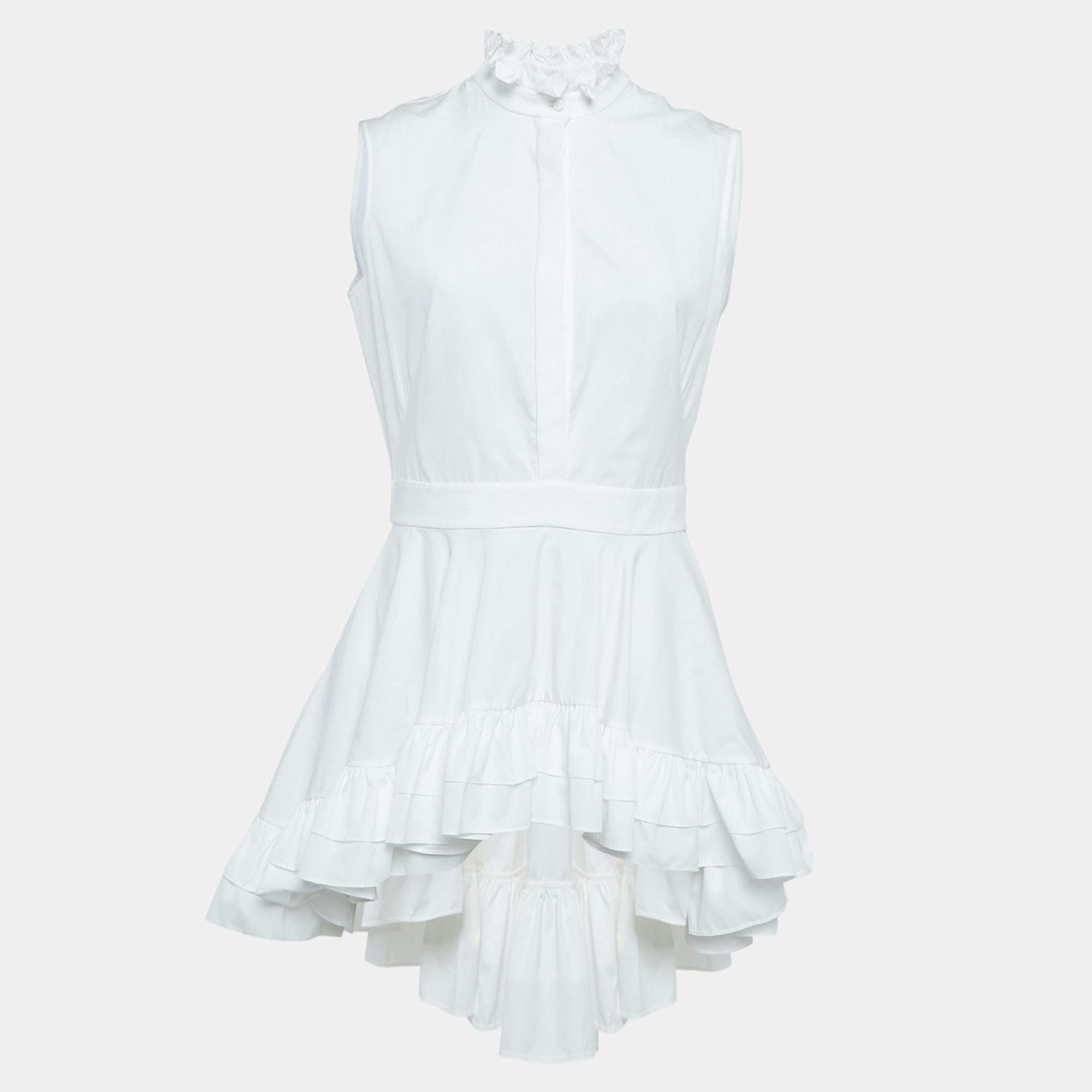 Pre Owned Alexander McQueen White Poplin Ruffled High-Low Mini Dress M