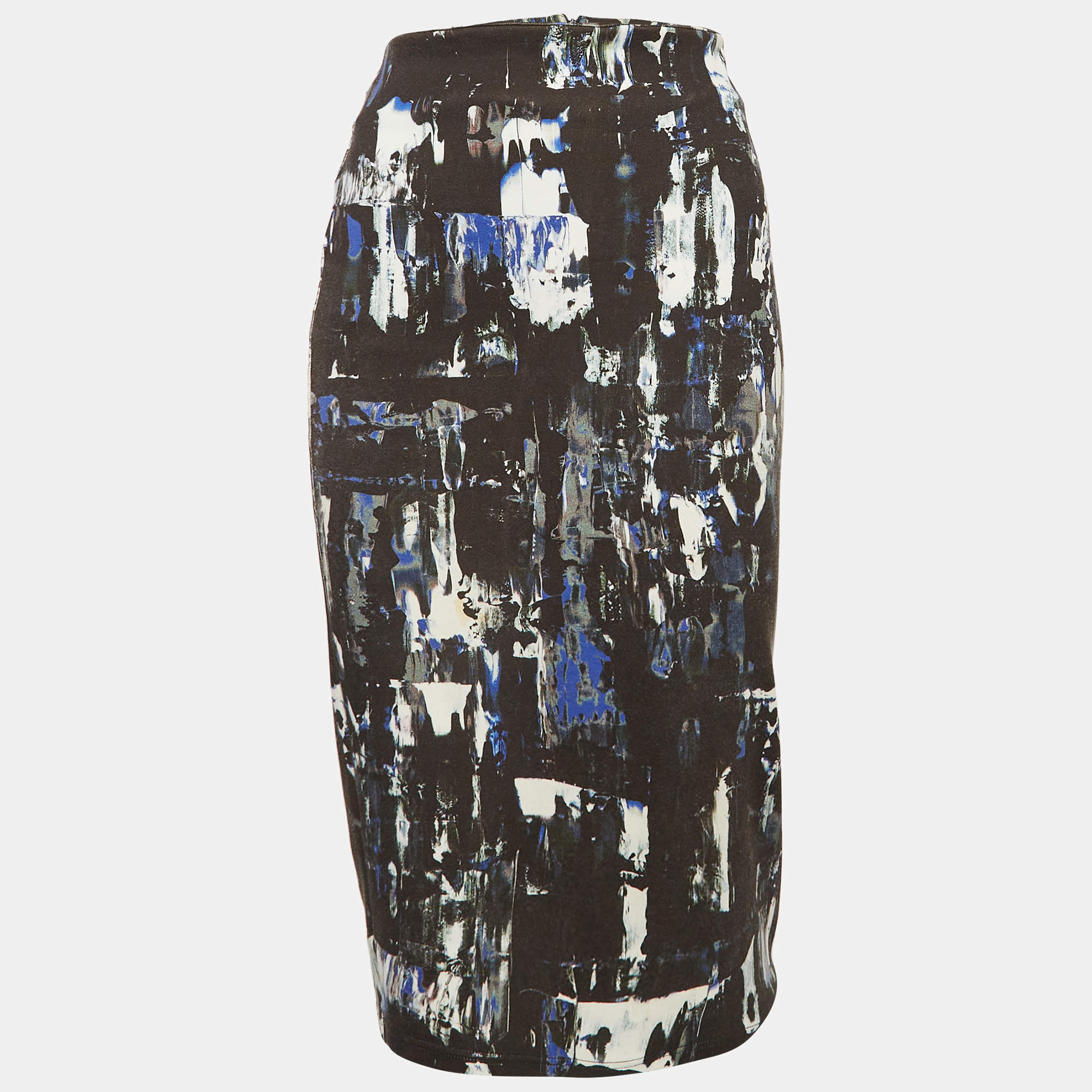 McQ by Alexander McQueen Black Jersey Printed Pencil Midi Skirt M
