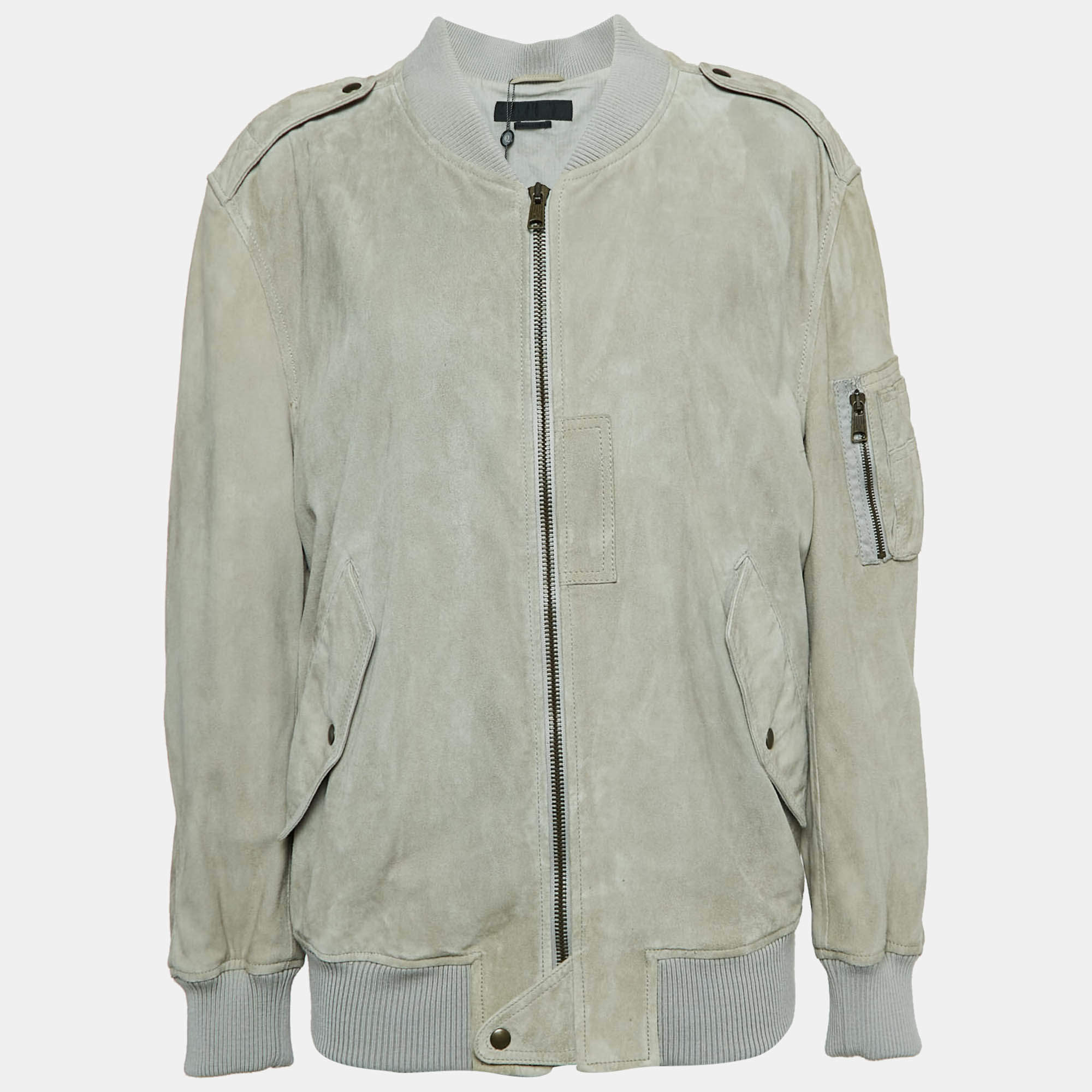 Alexander McQueen Grey Suede Zip-Up Jacket L